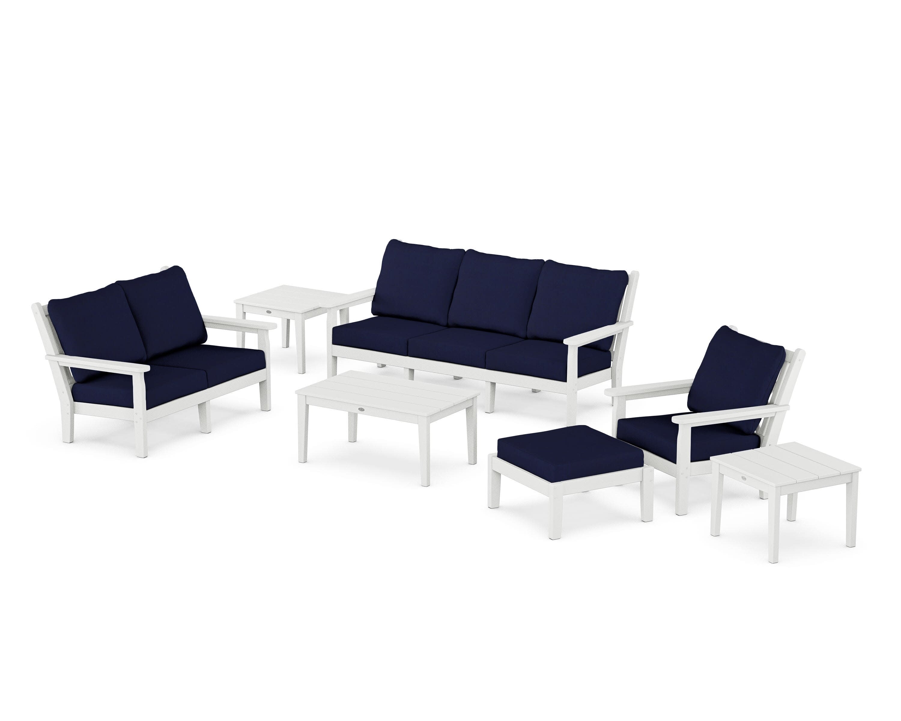 Chippendale 7-Piece Deep Seating Set in White / Navy