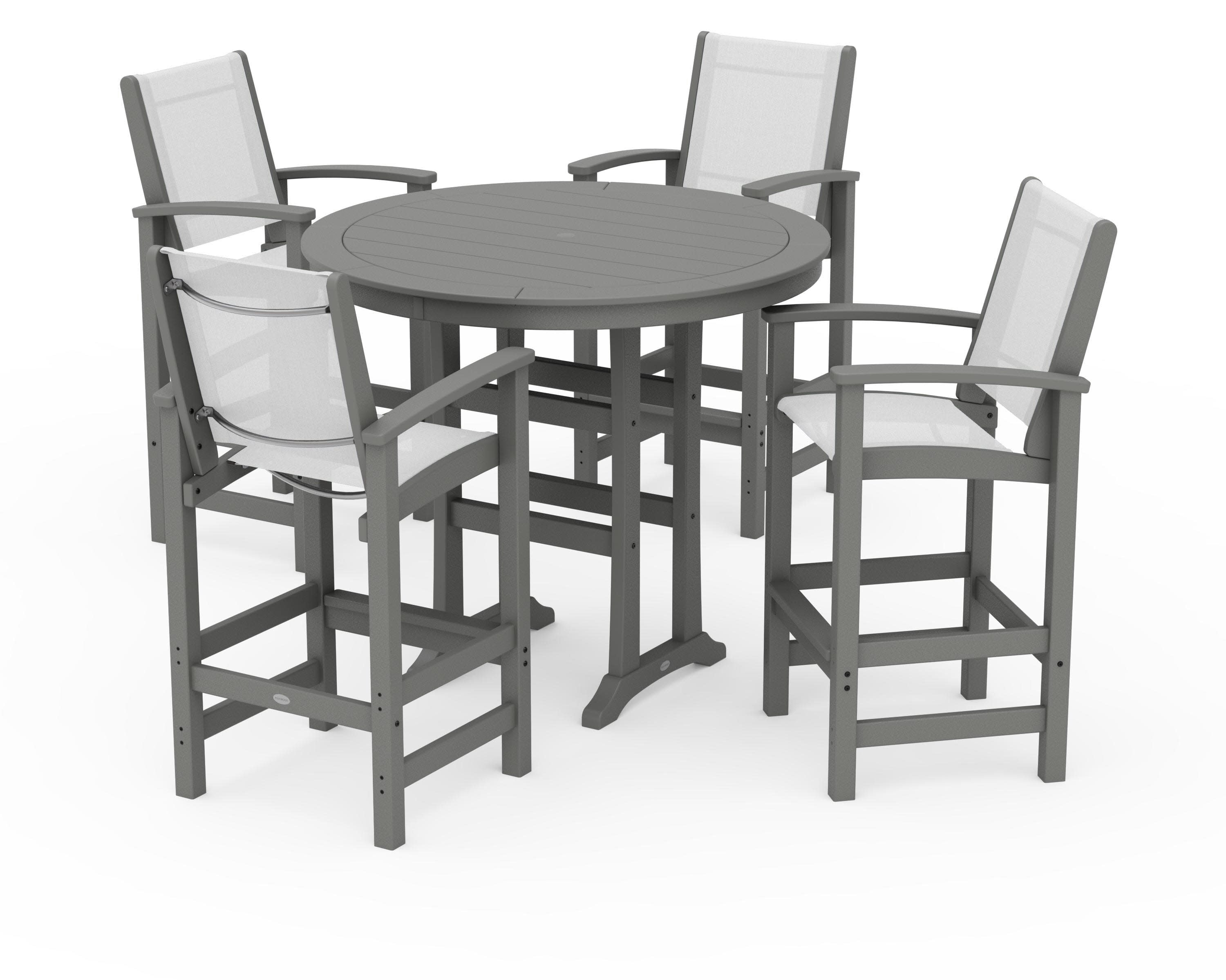 Coastal 5-Piece Nautical Trestle Bar Set in Slate Grey / White Sling