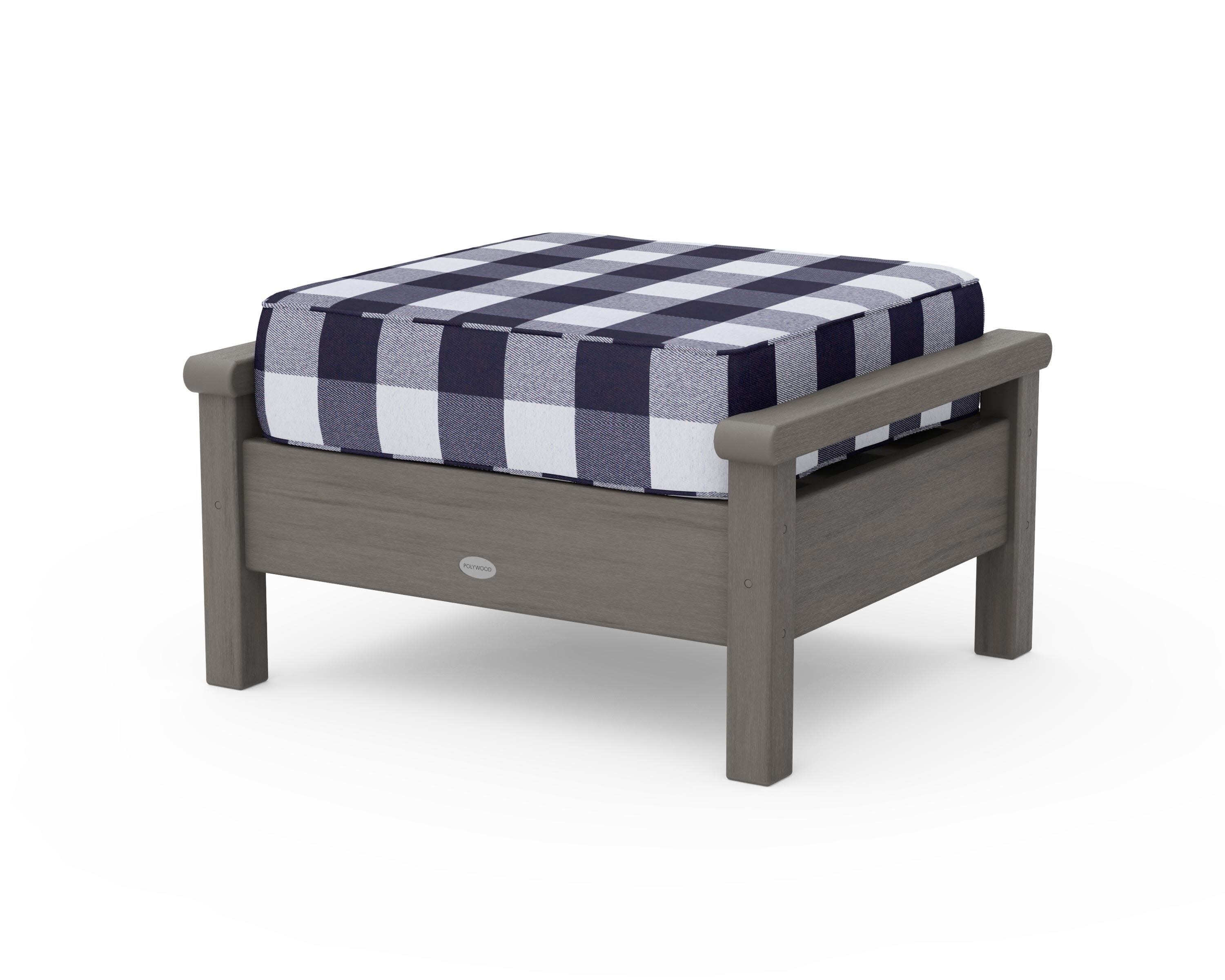 Harbour Deep Seating Ottoman in Driftwood / Buffalo Plaid Navy