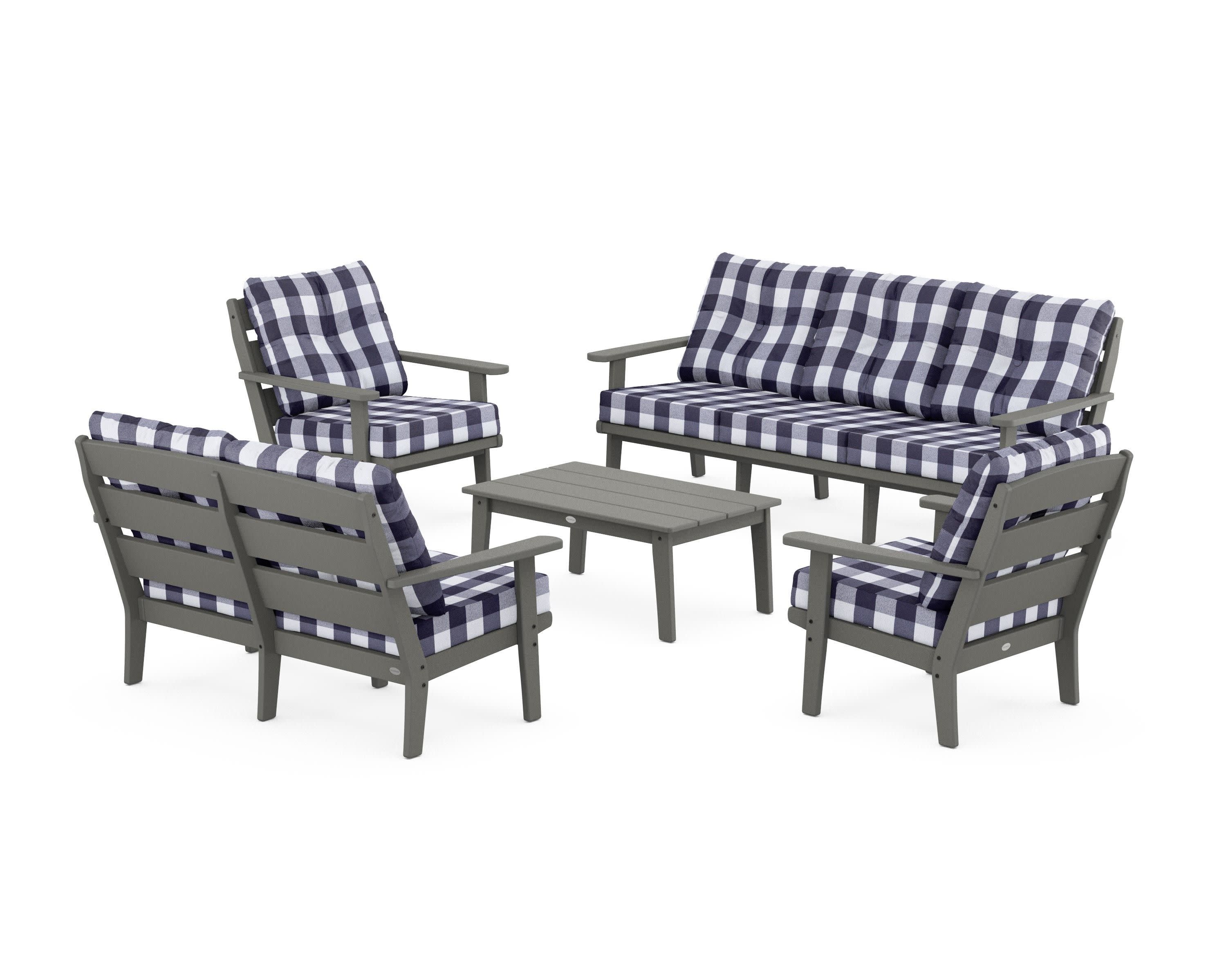 Lakeside 5-Piece Lounge Sofa Set in Slate Grey / Buffalo Plaid Navy
