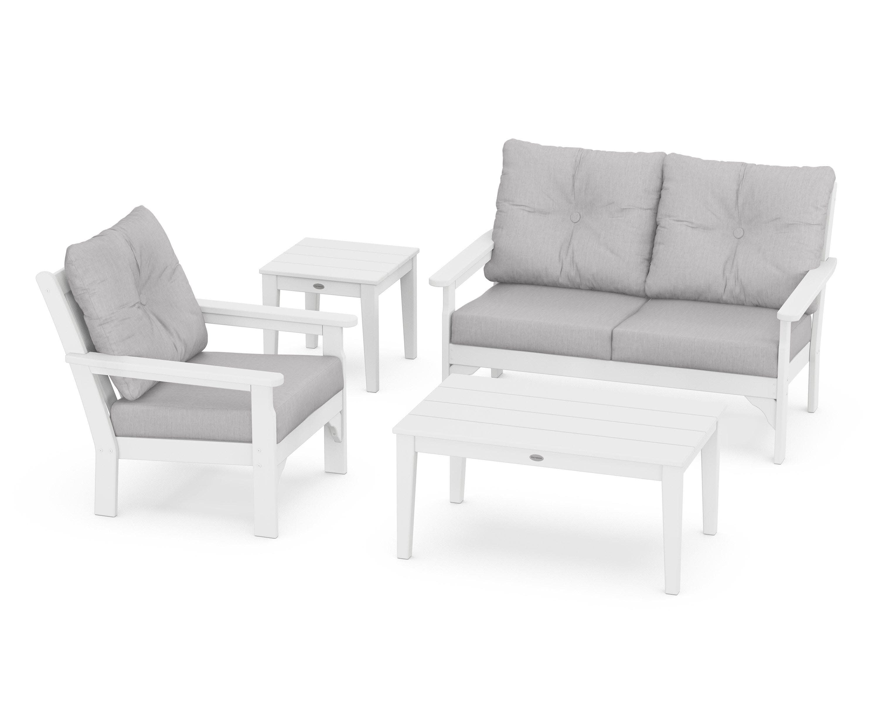 Vineyard 4-Piece Deep Seating Set in White / Granite