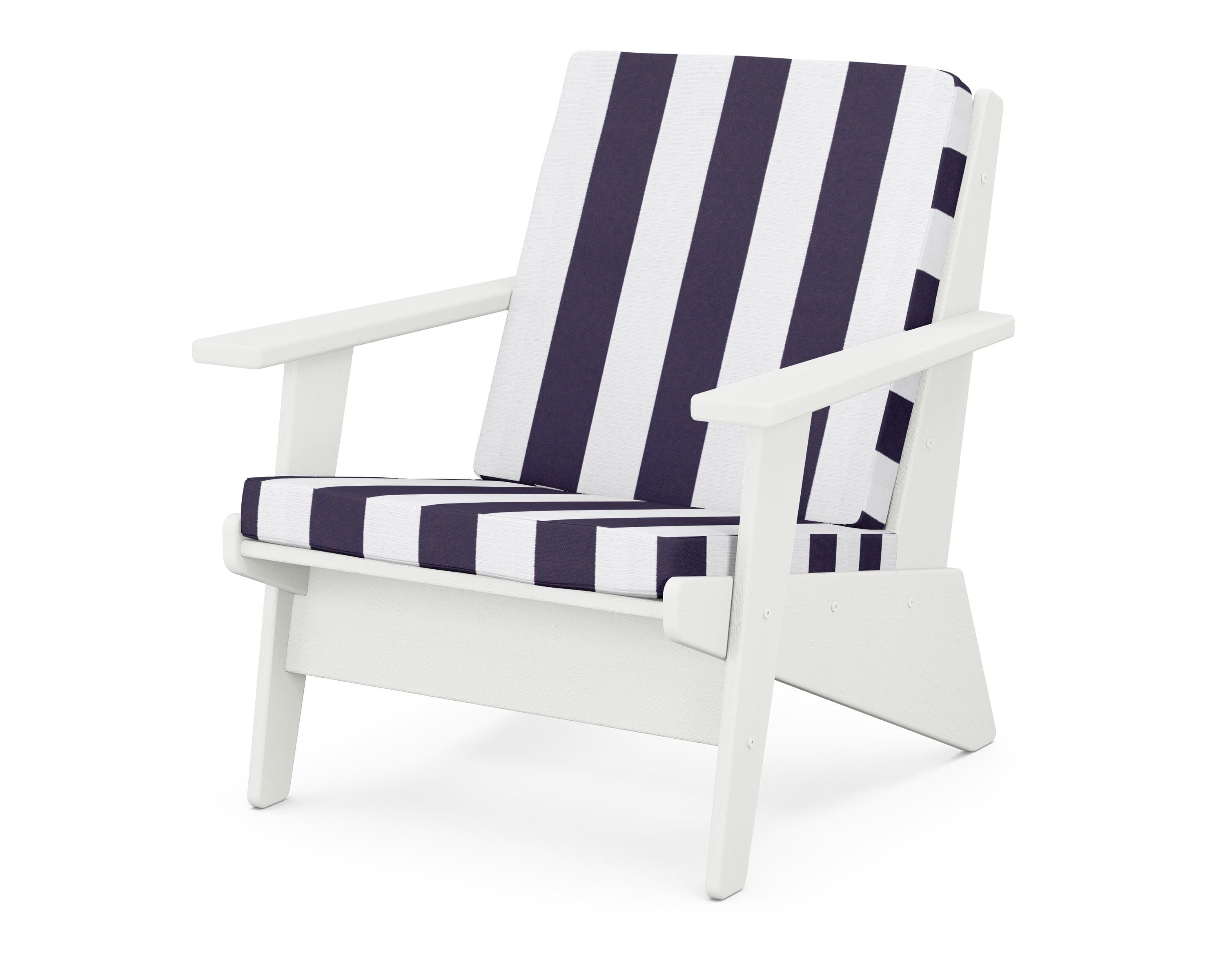 Riviera Modern Lounge Chair in Vintage White / Cabana Stripe Navy