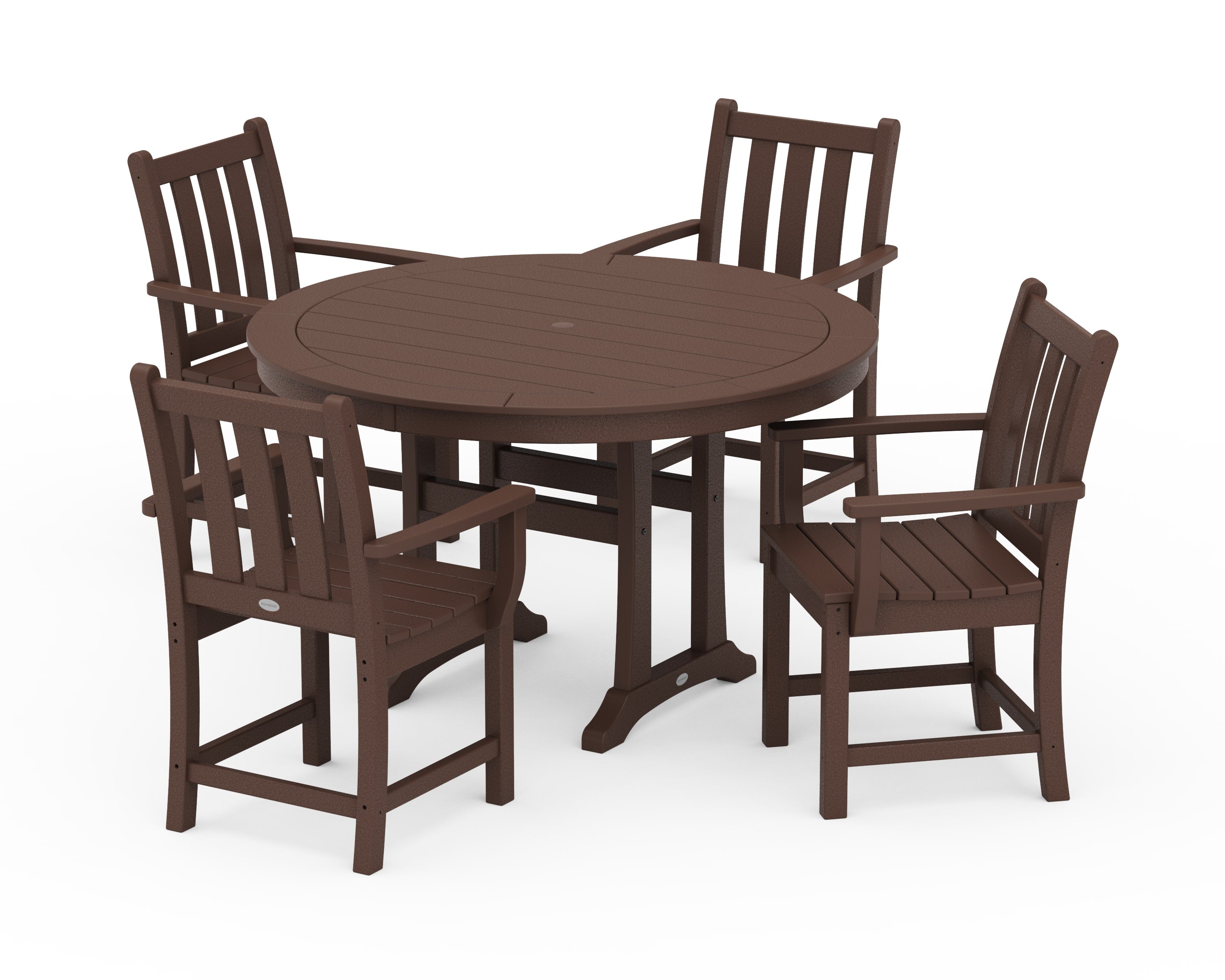 Traditional Garden 5-Piece Round Dining Set with Trestle Legs in Mahogany