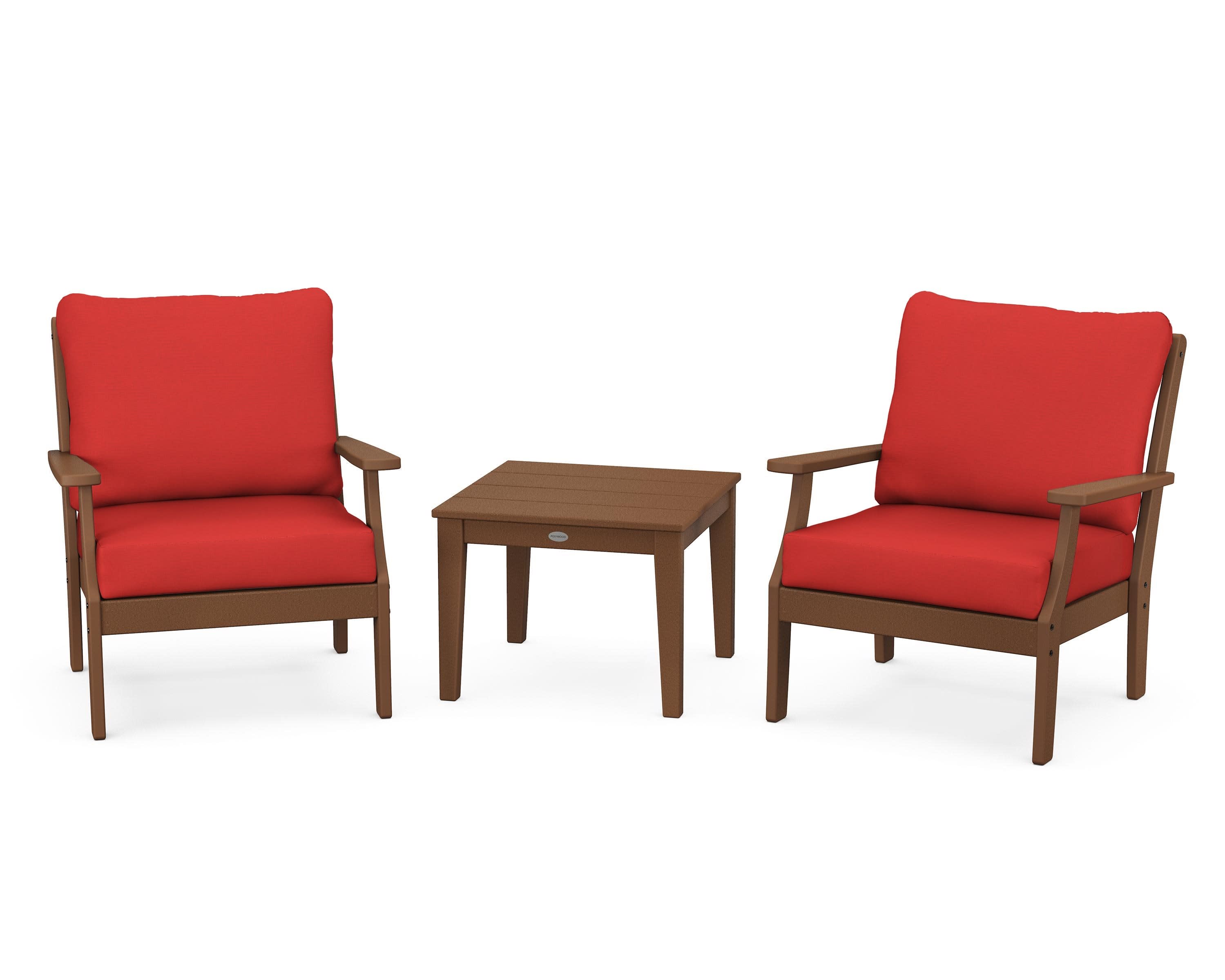 Braxton 3-Piece Deep Seating Set in Teak / Crimson Linen