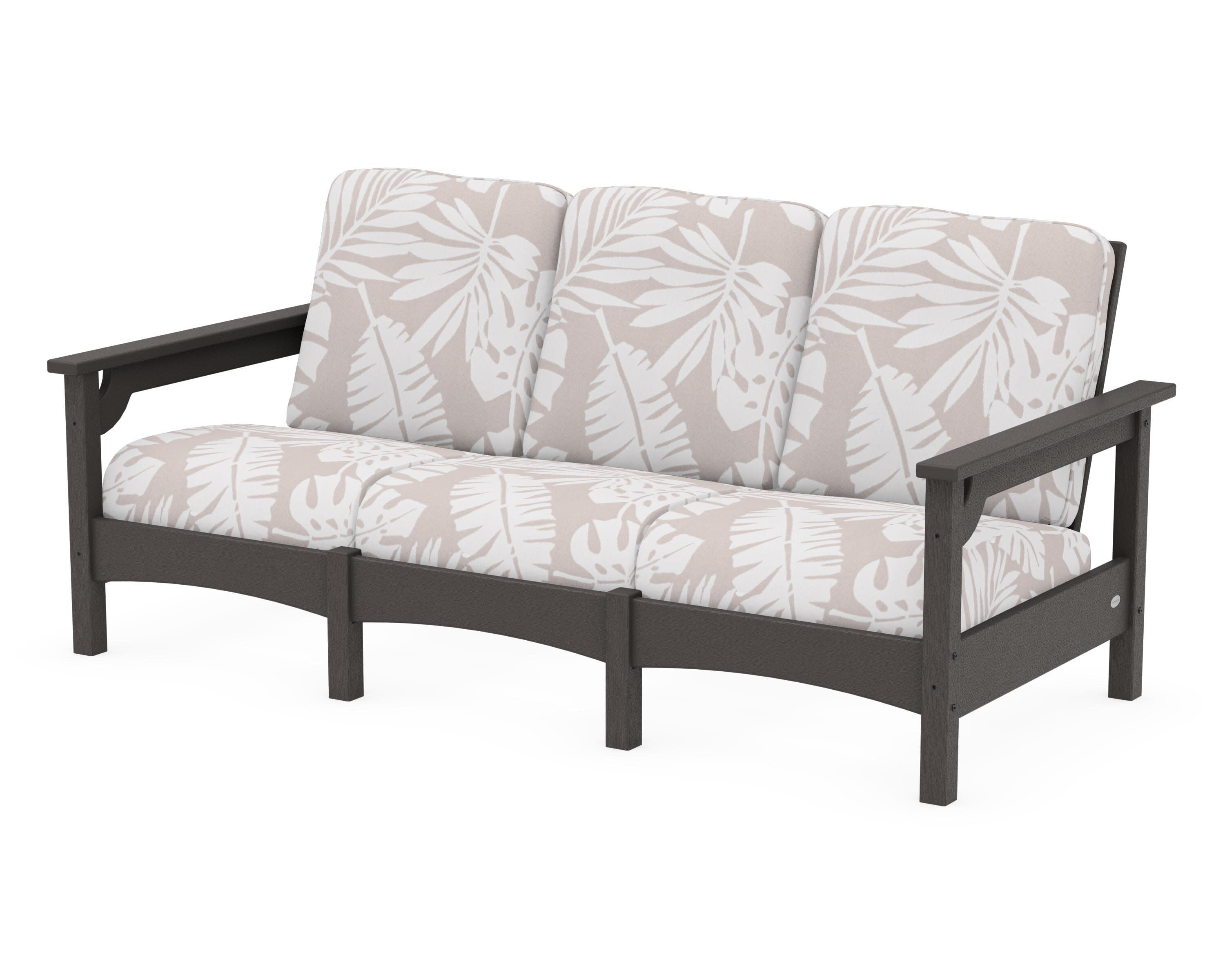Club Sofa in Vintage Coffee / Leaf Dune Burlap