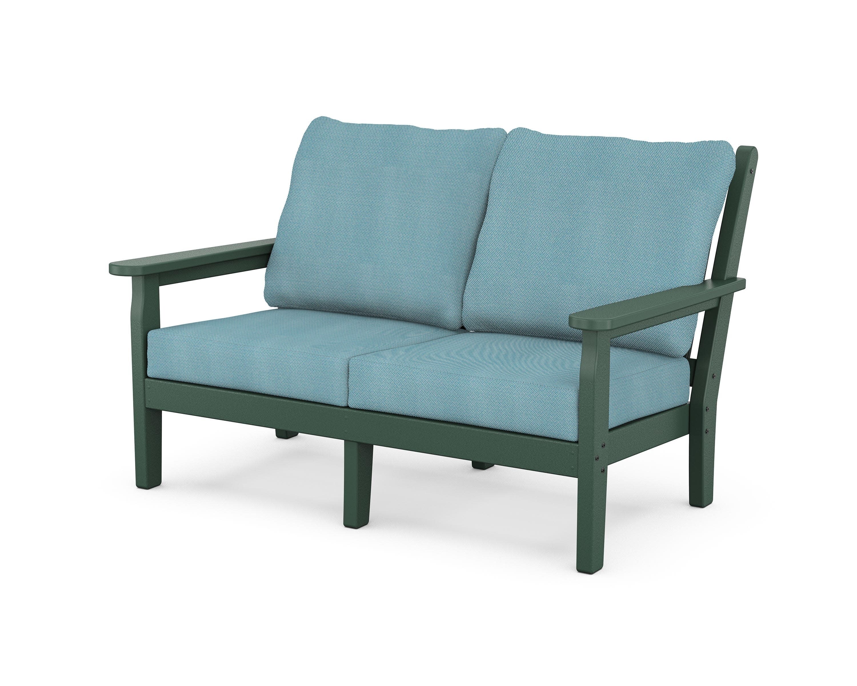 Chippendale Deep Seating Loveseat in Green / Lattice Sky Blue