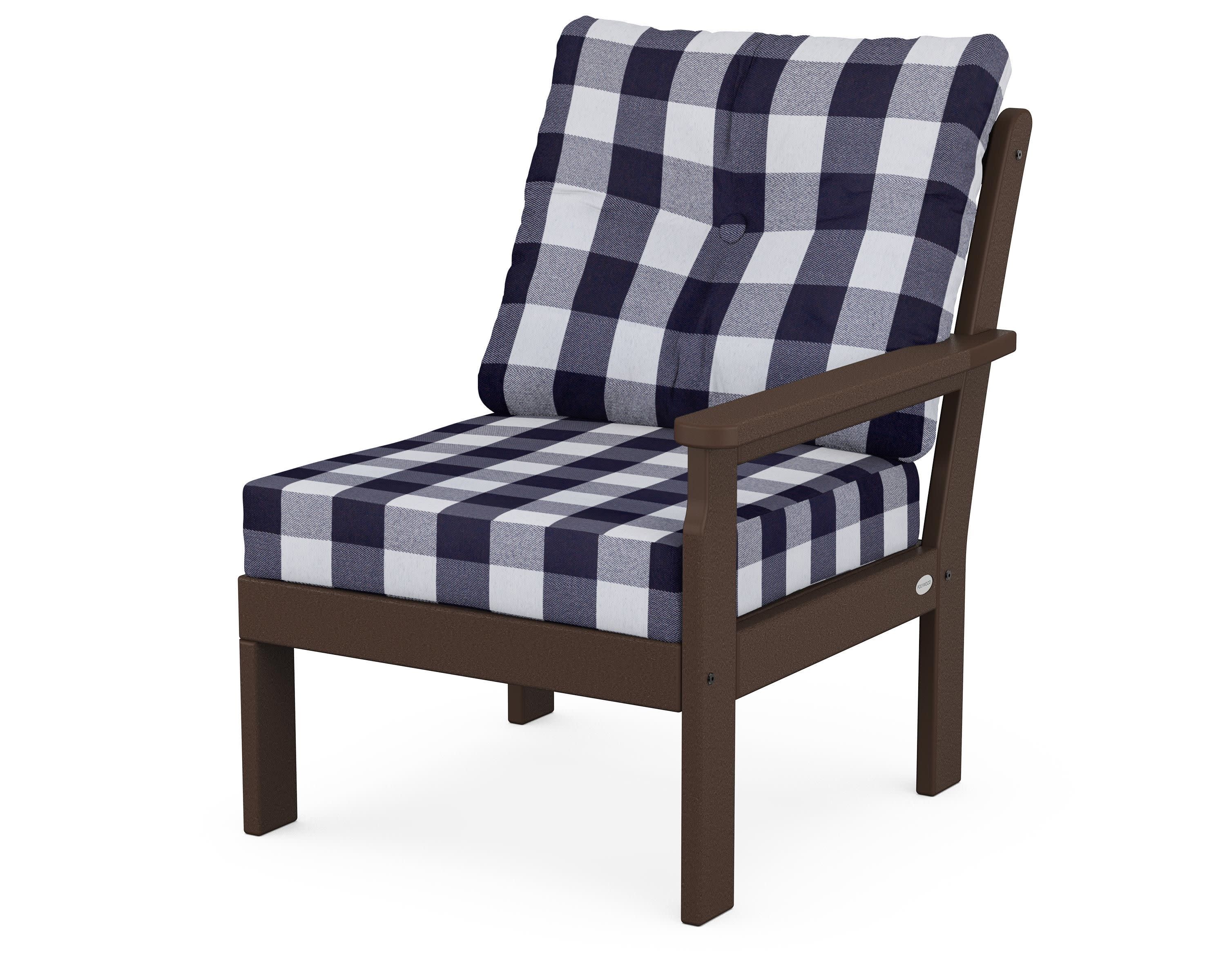 Vineyard Modular Right Arm Chair in Mahogany / Buffalo Plaid Navy