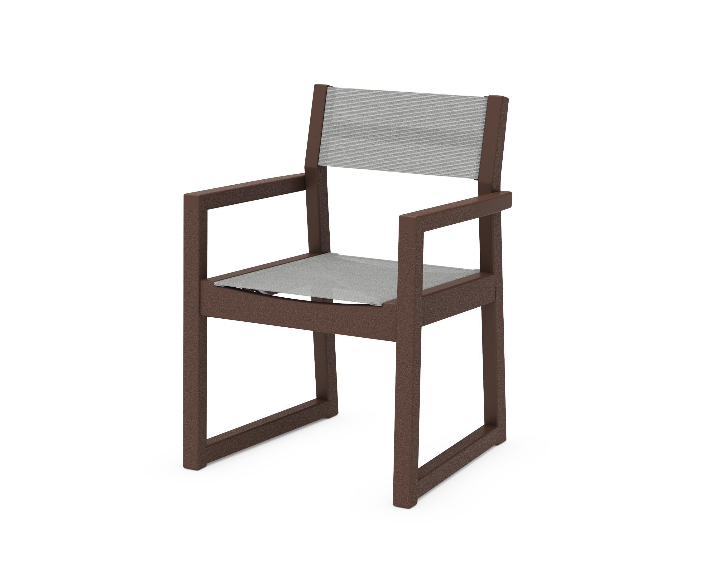 EDGE Sling Dining Arm Chair in Mahogany / Metallic Sling