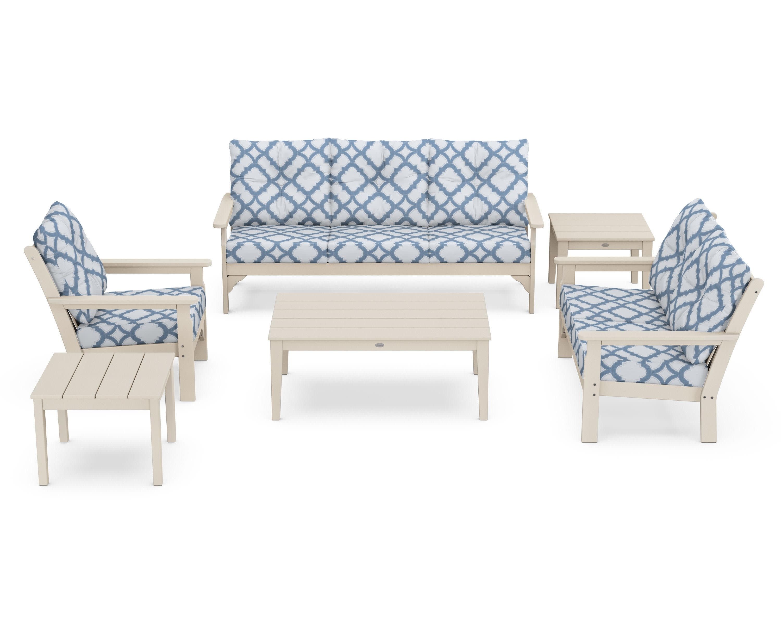 Vineyard 6-Piece Deep Seating Set in Sand / Trellis Sky Blue