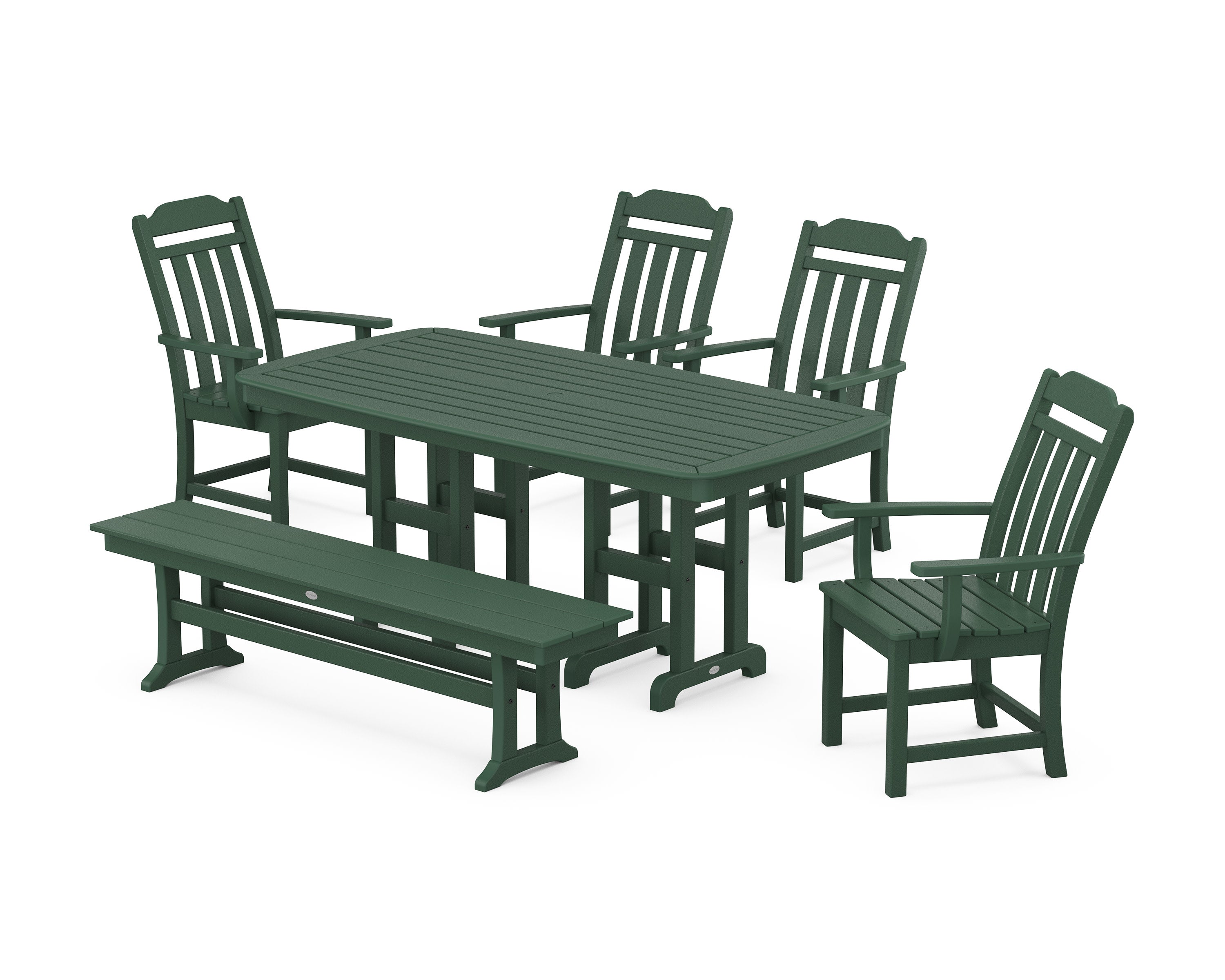 Cottage 6-Piece Dining Set with Bench in Green