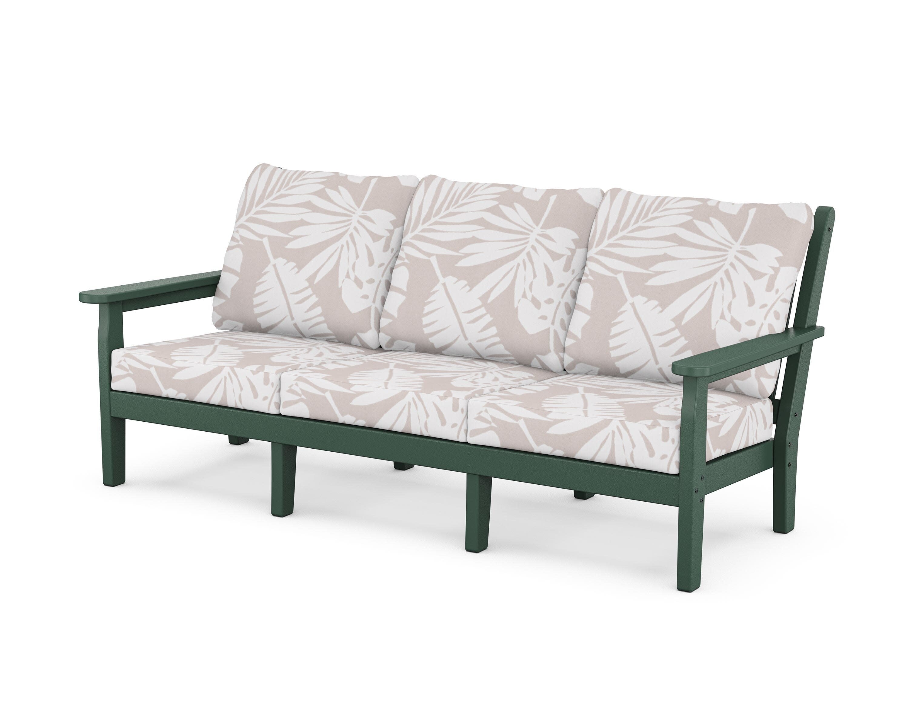 Chippendale Deep Seating Sofa in Green / Leaf Dune Burlap