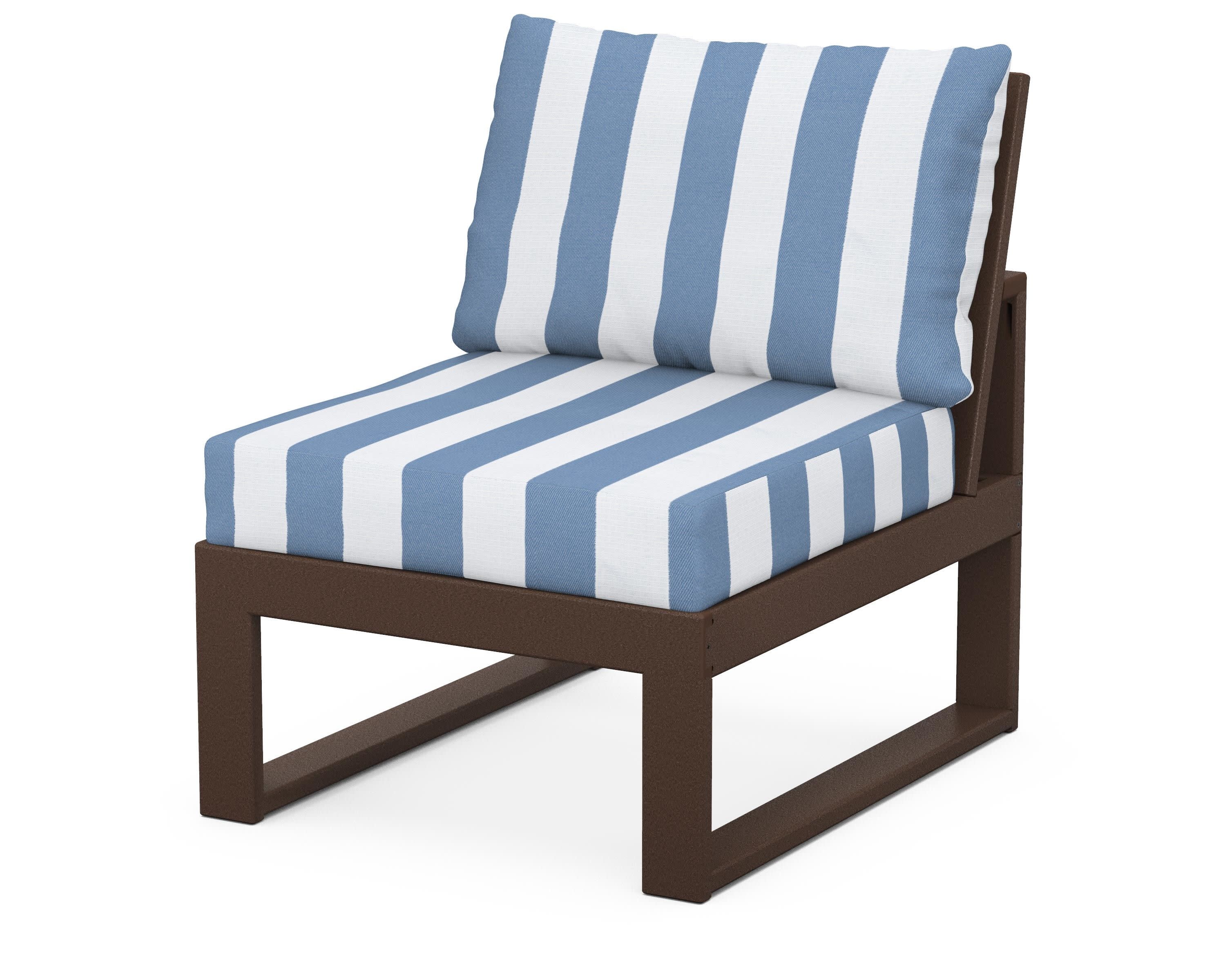 Modular Armless Chair in Mahogany / Cabana Stripe Sky Blue
