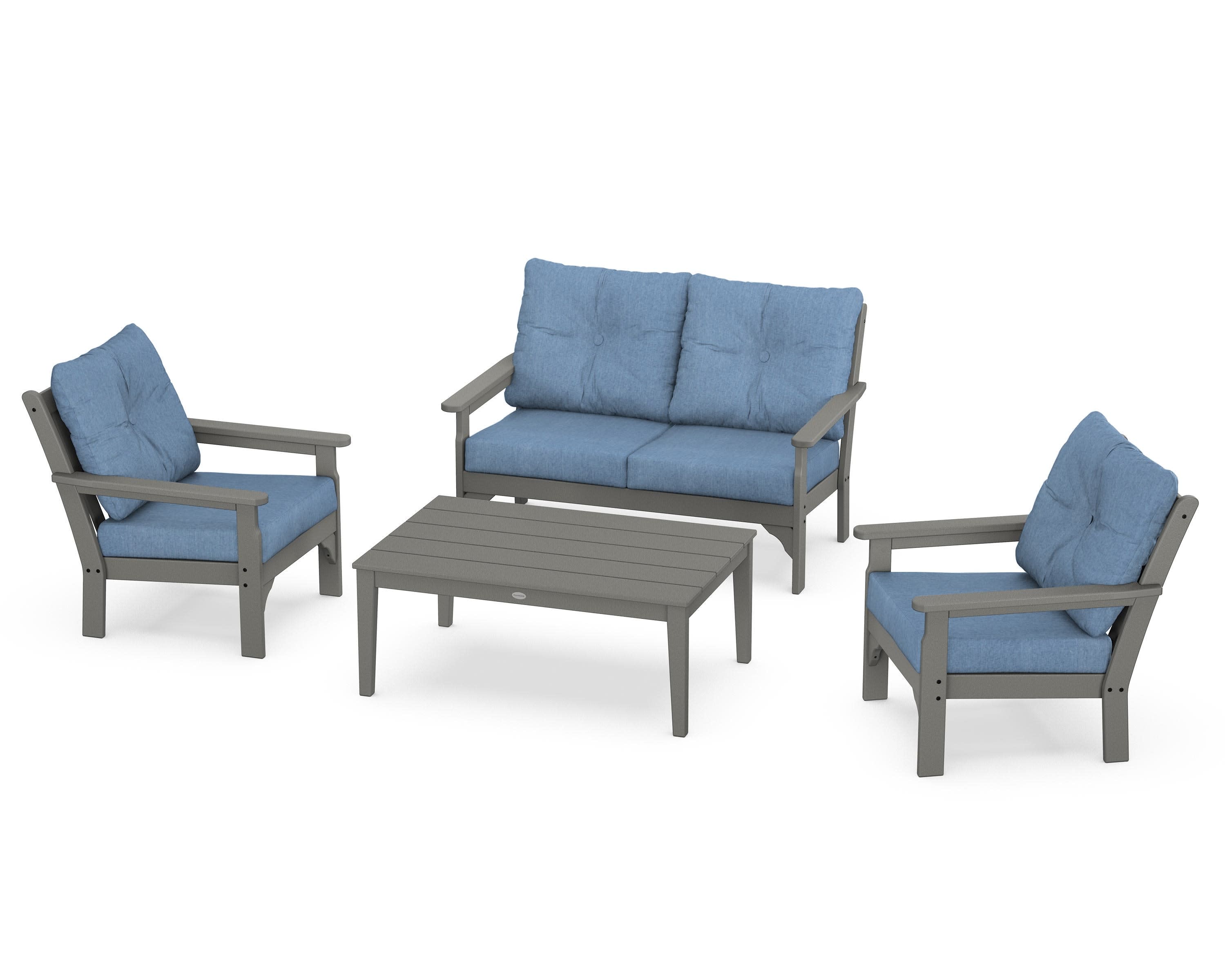 Vineyard 4-Piece Deep Seating Set in Slate Grey / Sky Blue