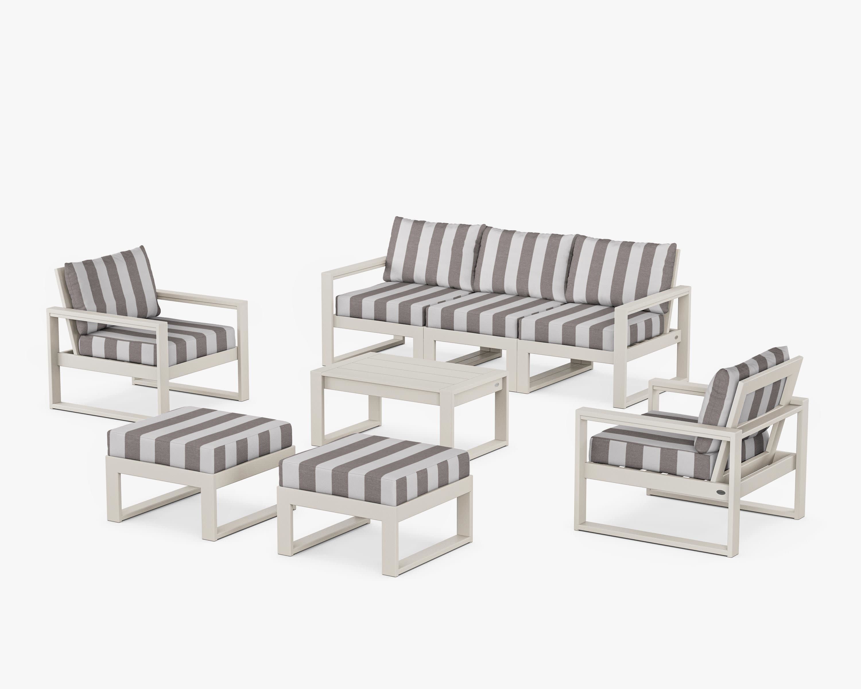 EDGE Sectional 8-Piece Lounge Sofa Set in Sand / Cabana Stripe Grey Mist