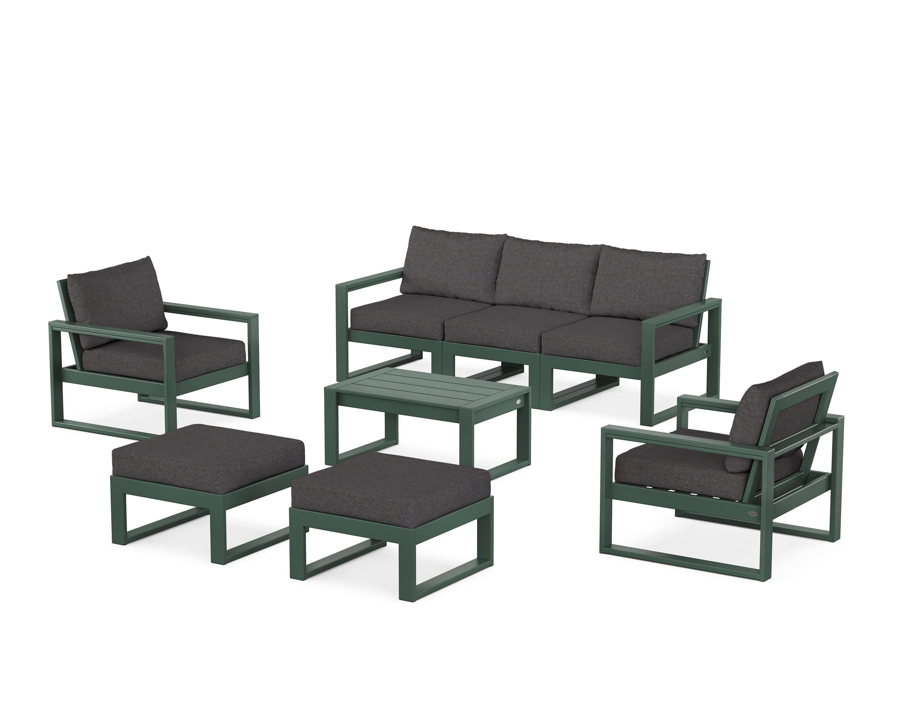 EDGE Sectional 8-Piece Lounge Sofa Set in Green / Ash Charcoal