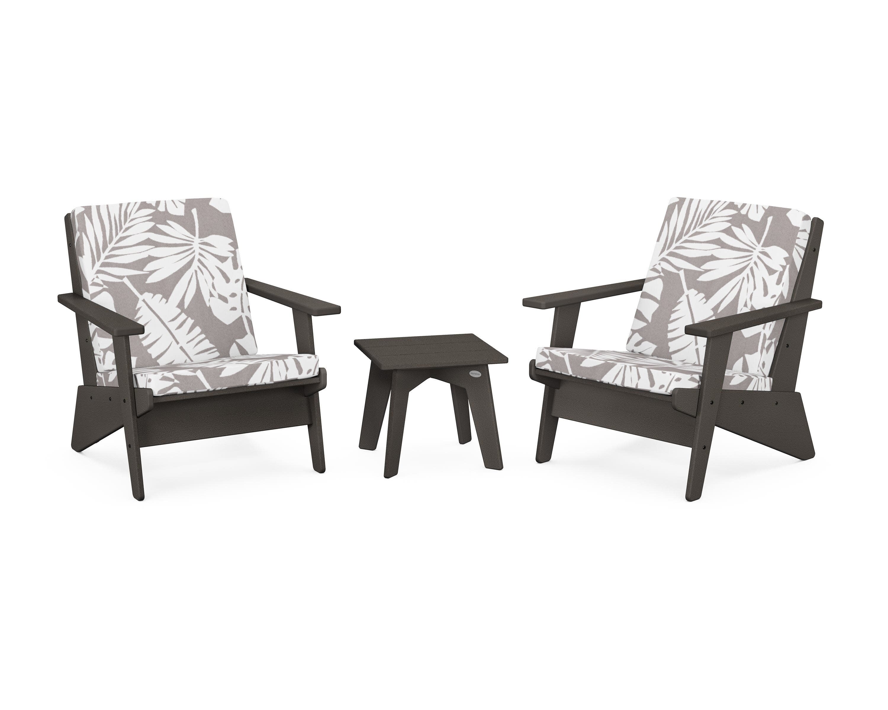 Riviera Modern Lounge 3-Piece Set in Vintage Coffee / Leaf Grey Mist