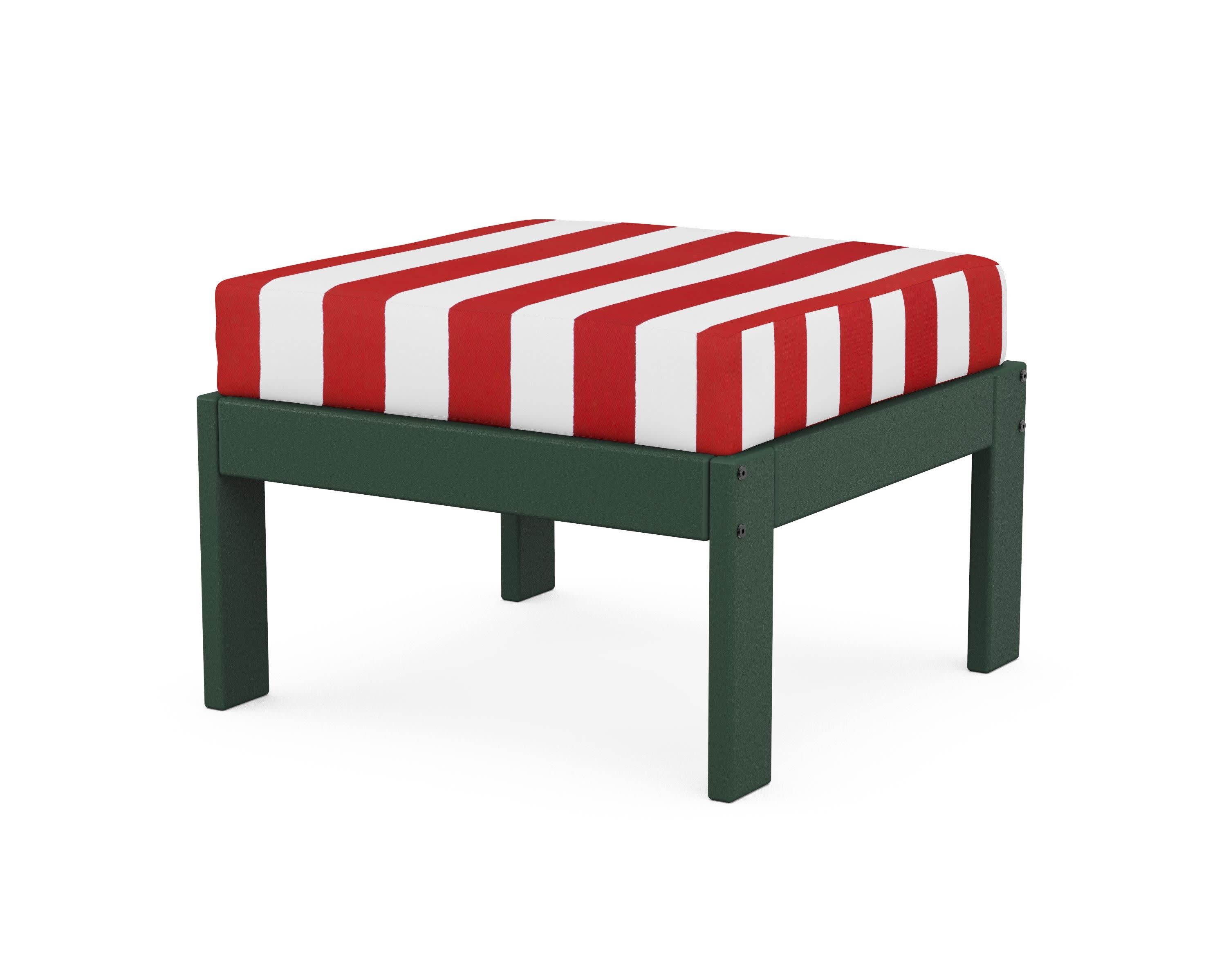 Vineyard Modular Ottoman in Green / Cabana Stripe Crimson
