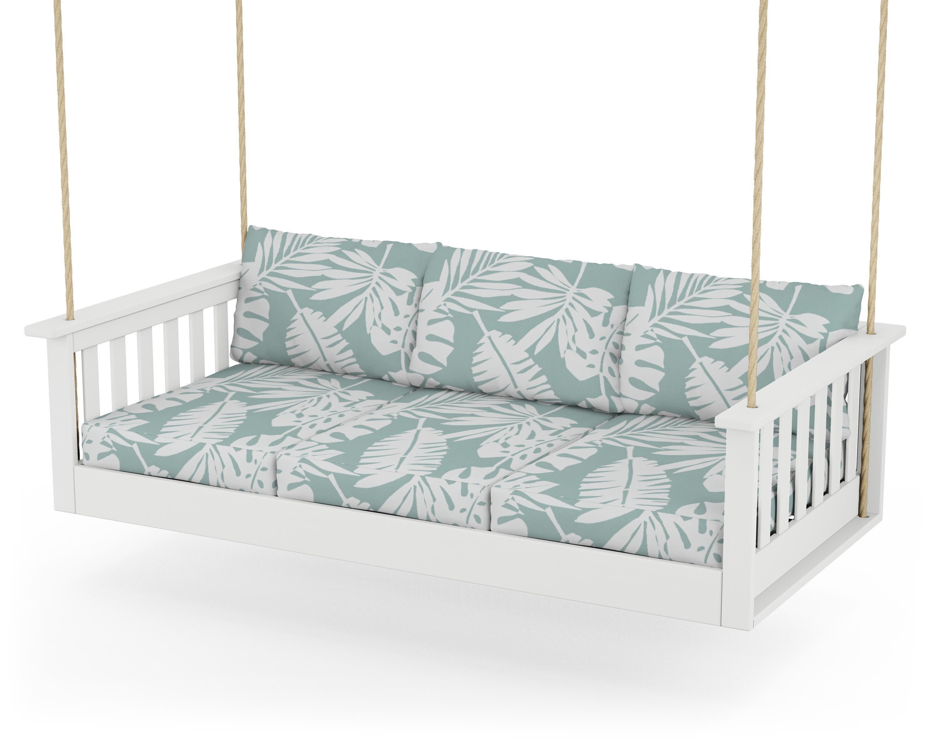 Vineyard Daybed Swing in White / Leaf Glacier Spa