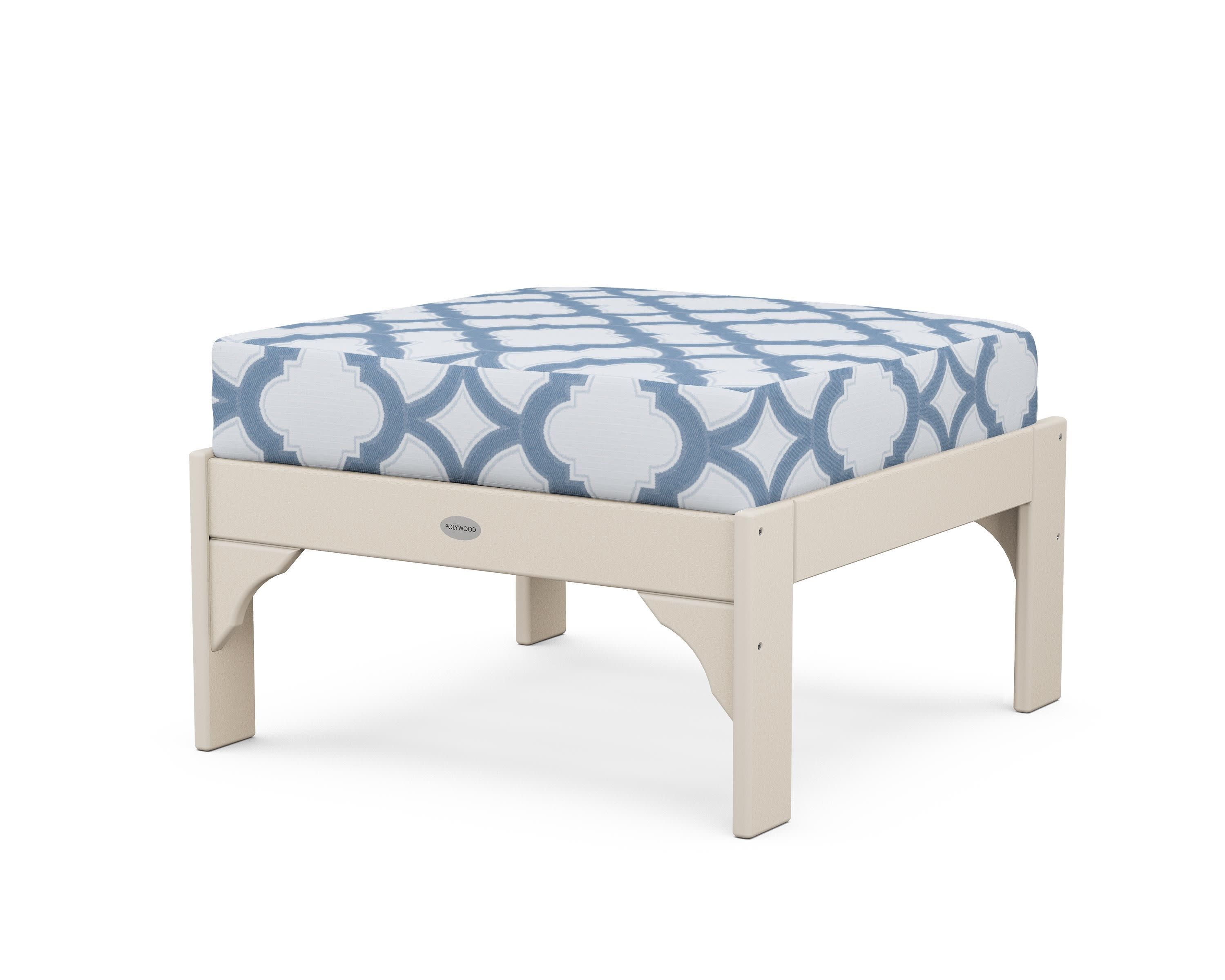 Vineyard Deep Seating Ottoman in Sand / Trellis Sky Blue