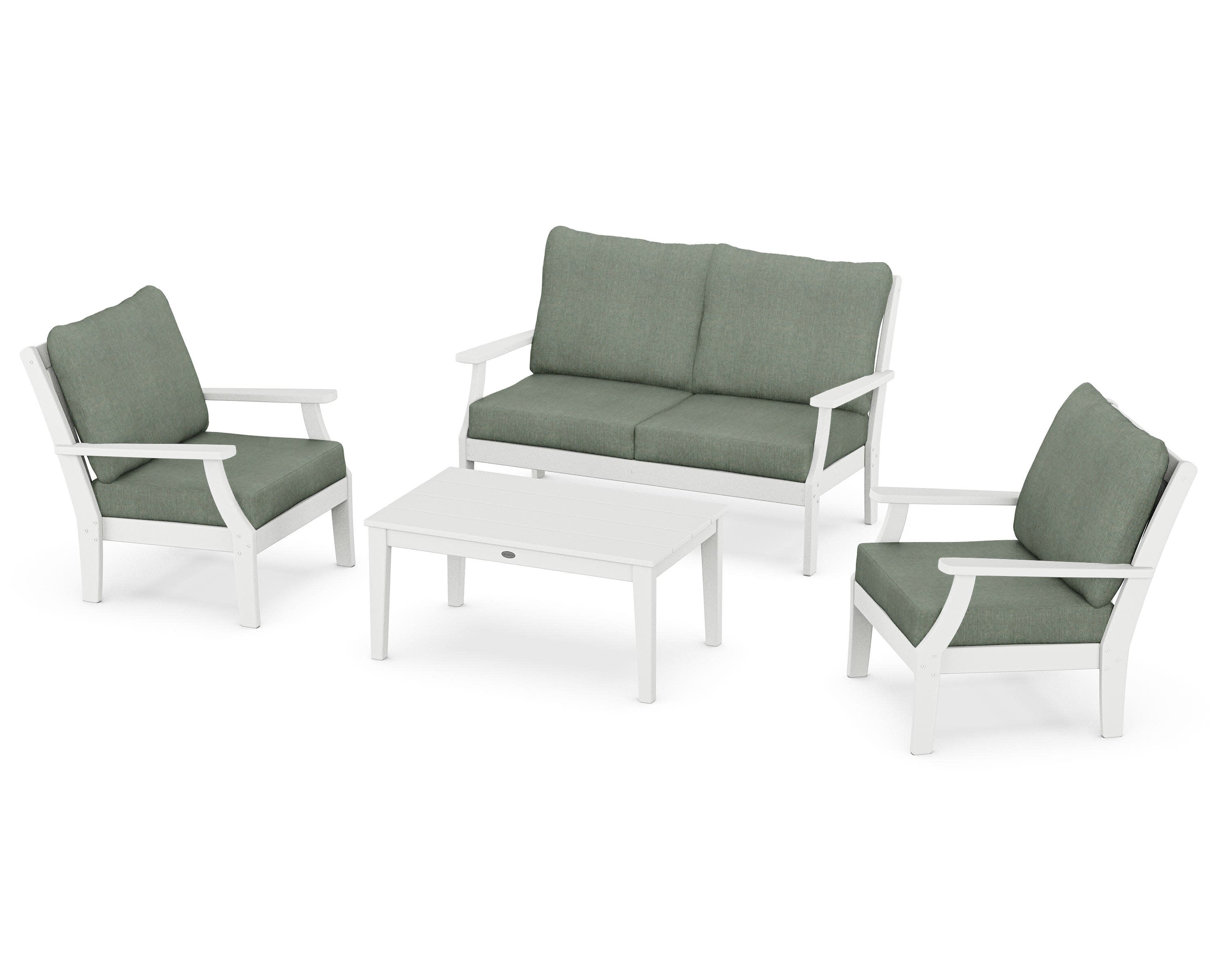 Braxton 4-Piece Deep Seating Chair Set in White / Cast Sage