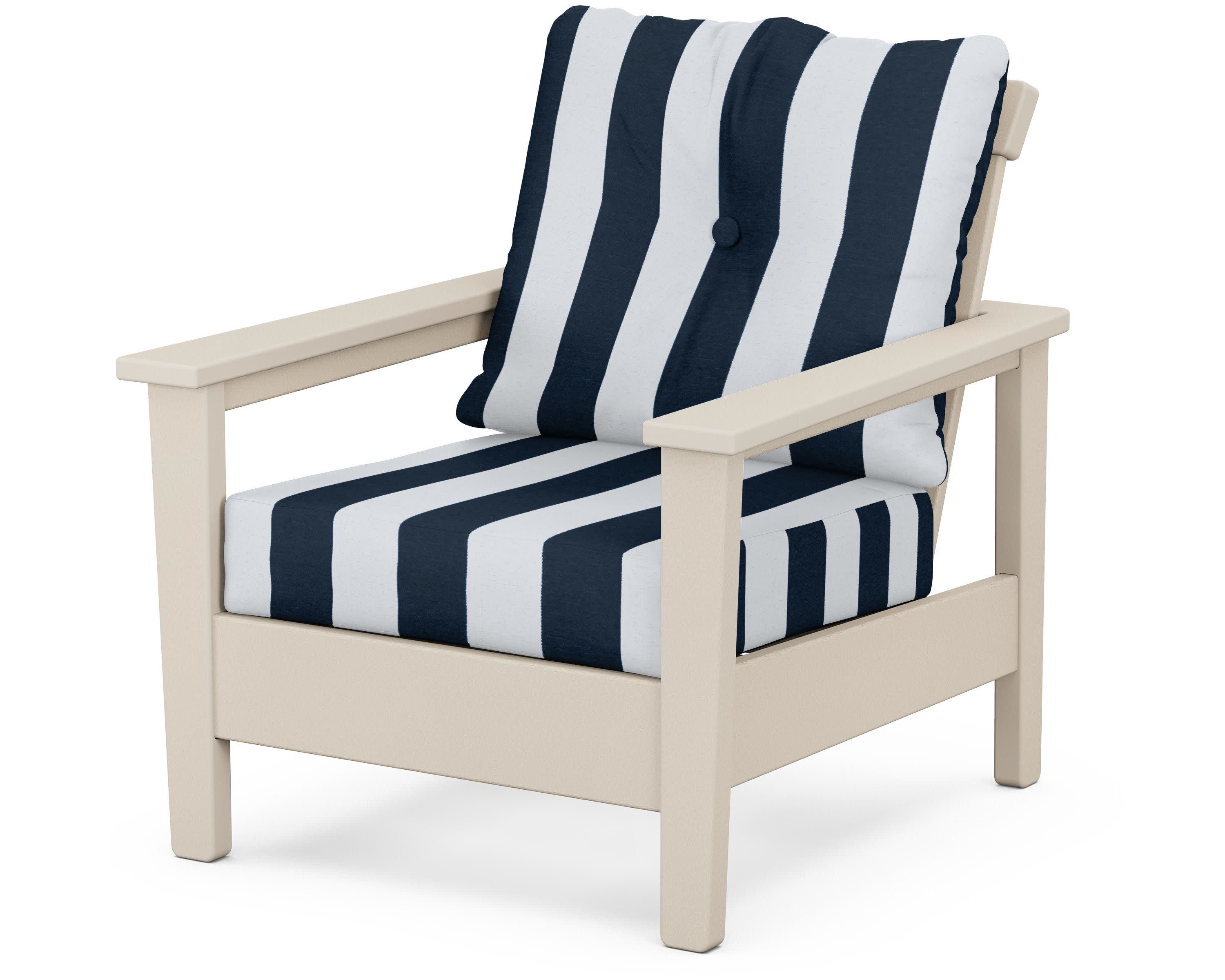 Prescott Deep Seating Chair in Sand / Cabana Stripe Marine Indigo