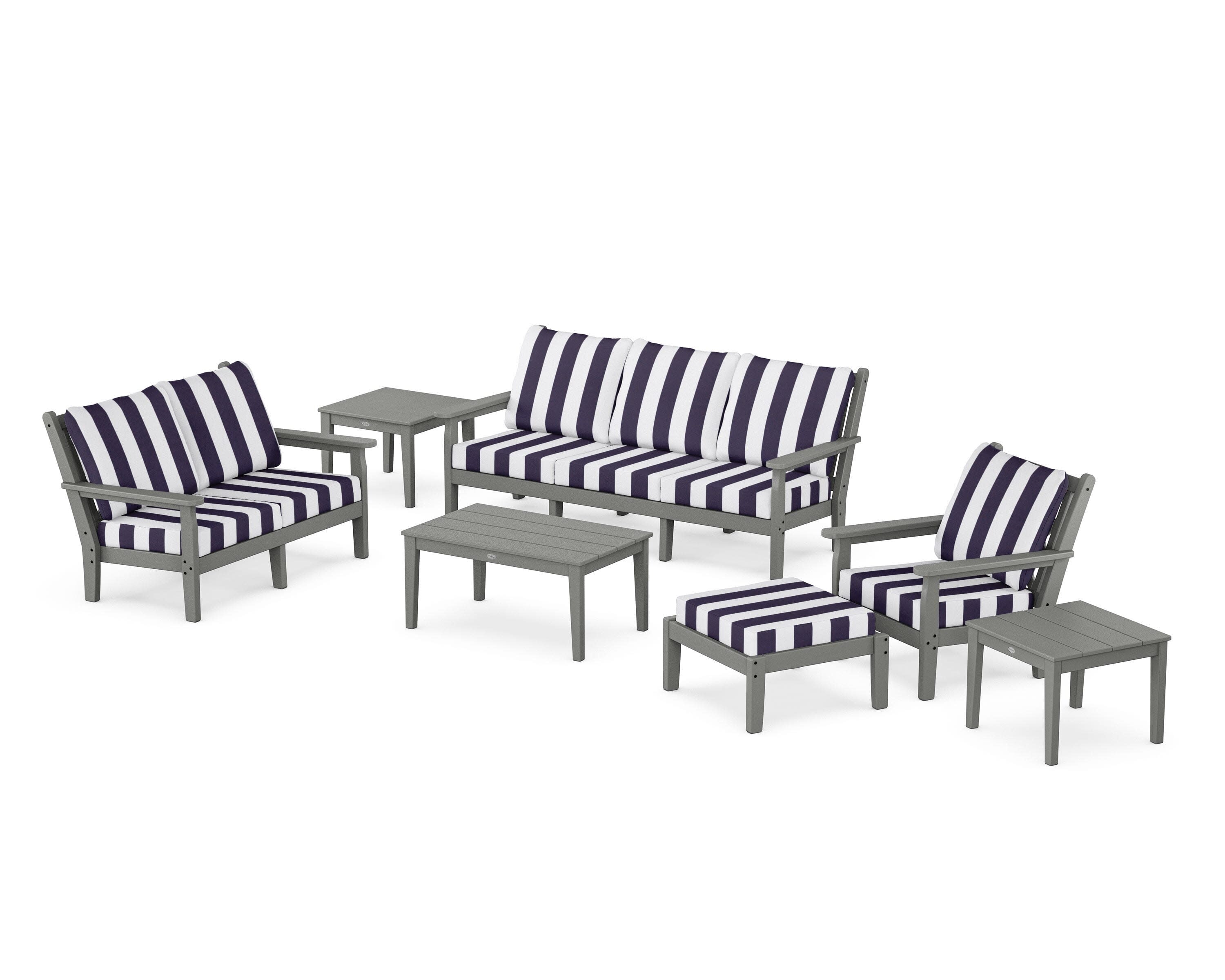 Chippendale 7-Piece Deep Seating Set in Slate Grey / Cabana Stripe Navy