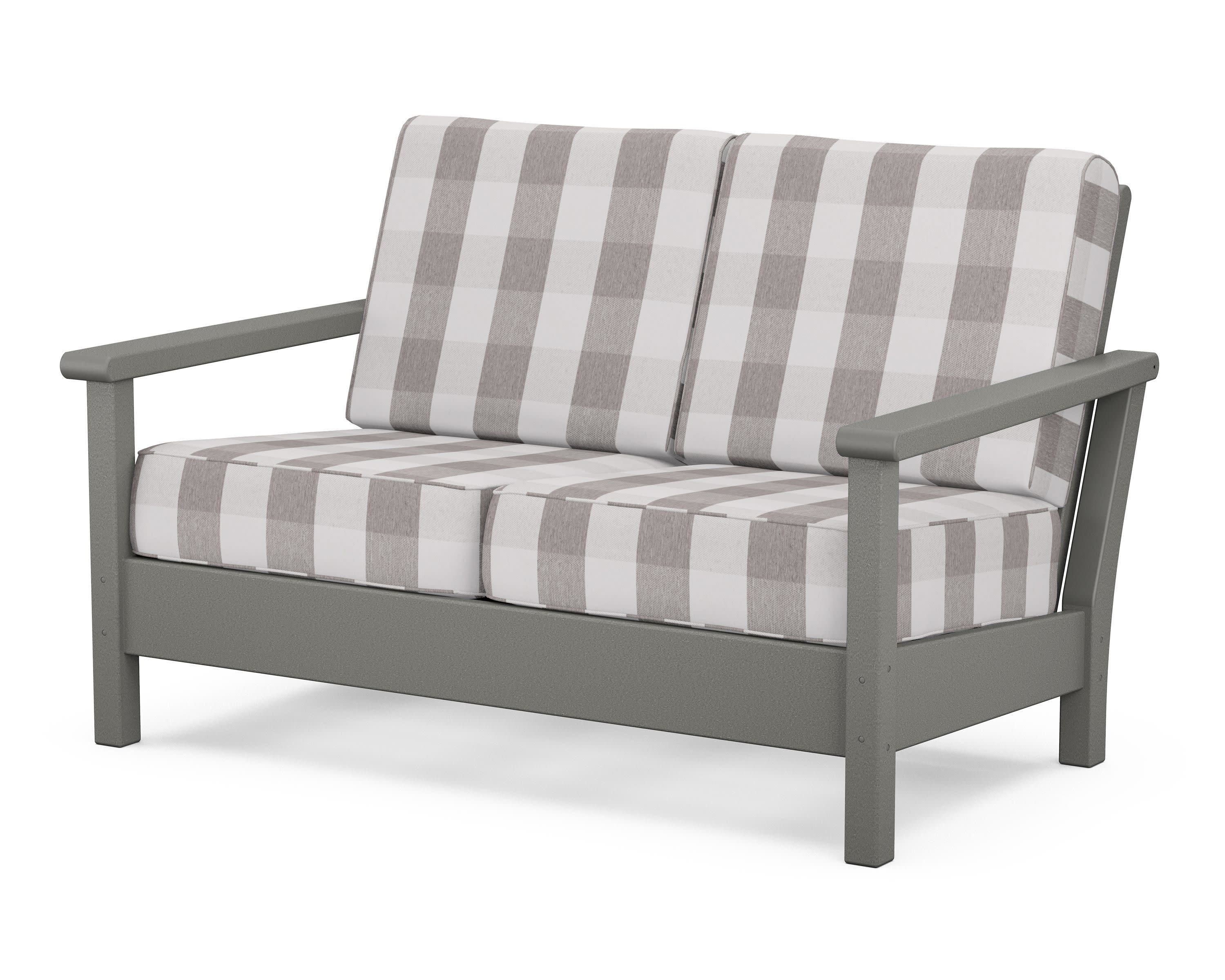 Harbour Deep Seating Loveseat in Slate Grey / Buffalo Plaid Grey Mist