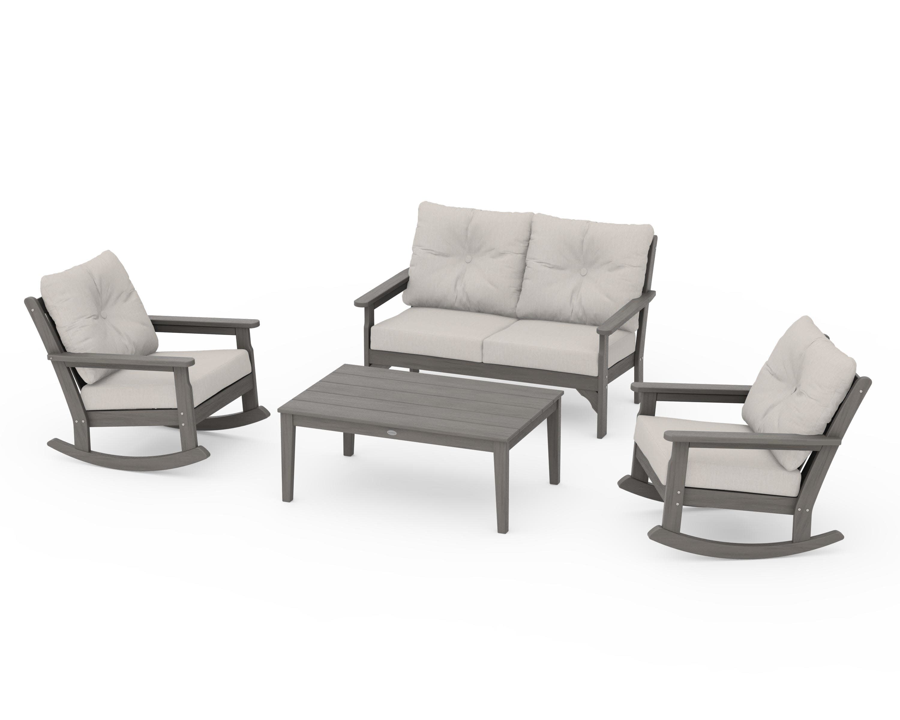 Vineyard 4-Piece Deep Seating Rocking Chair Set in Driftwood / Cast Ash