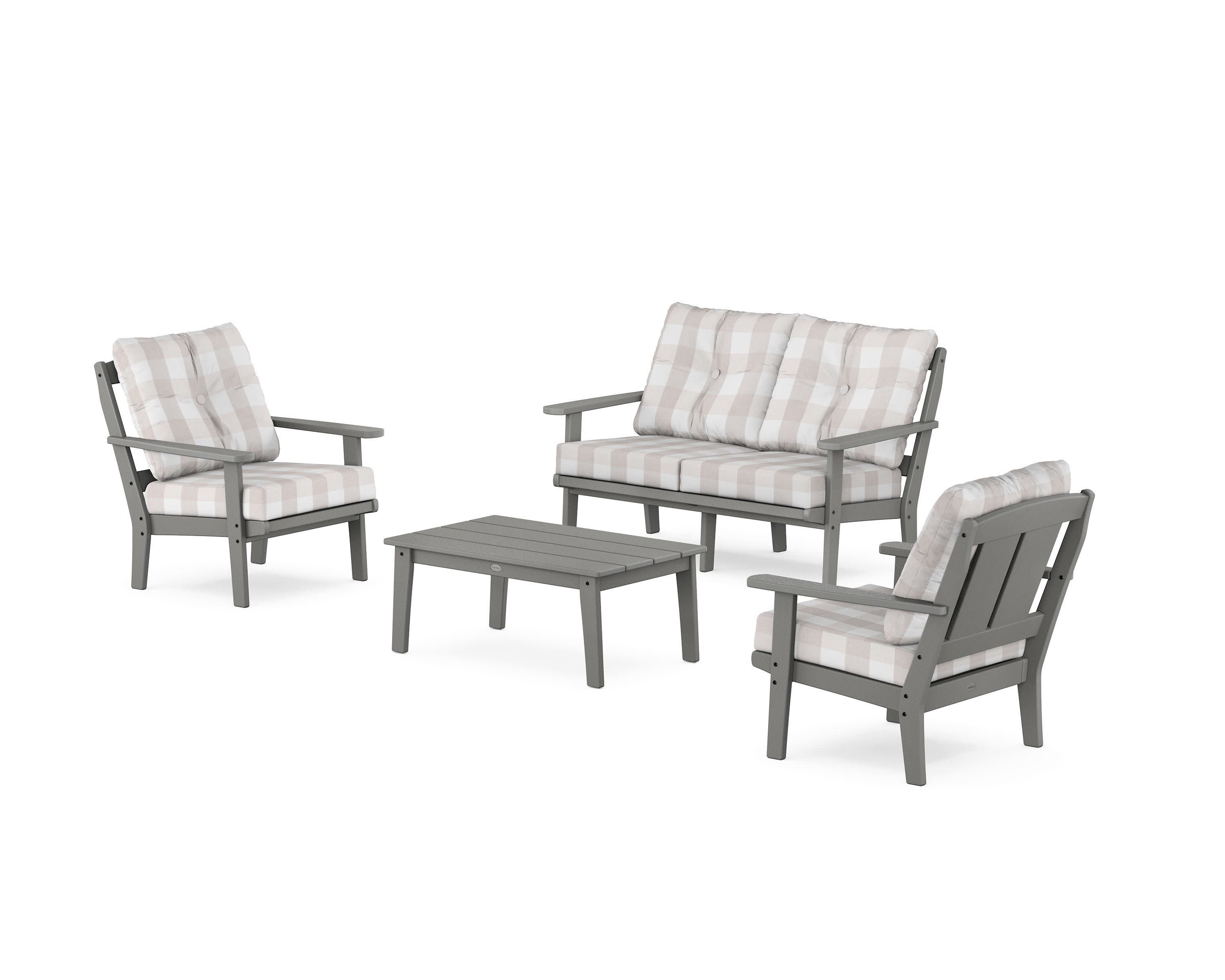 Mission 4-Piece Deep Seating Set with Loveseat in Slate Grey / Buffalo Plaid Dune Burlap