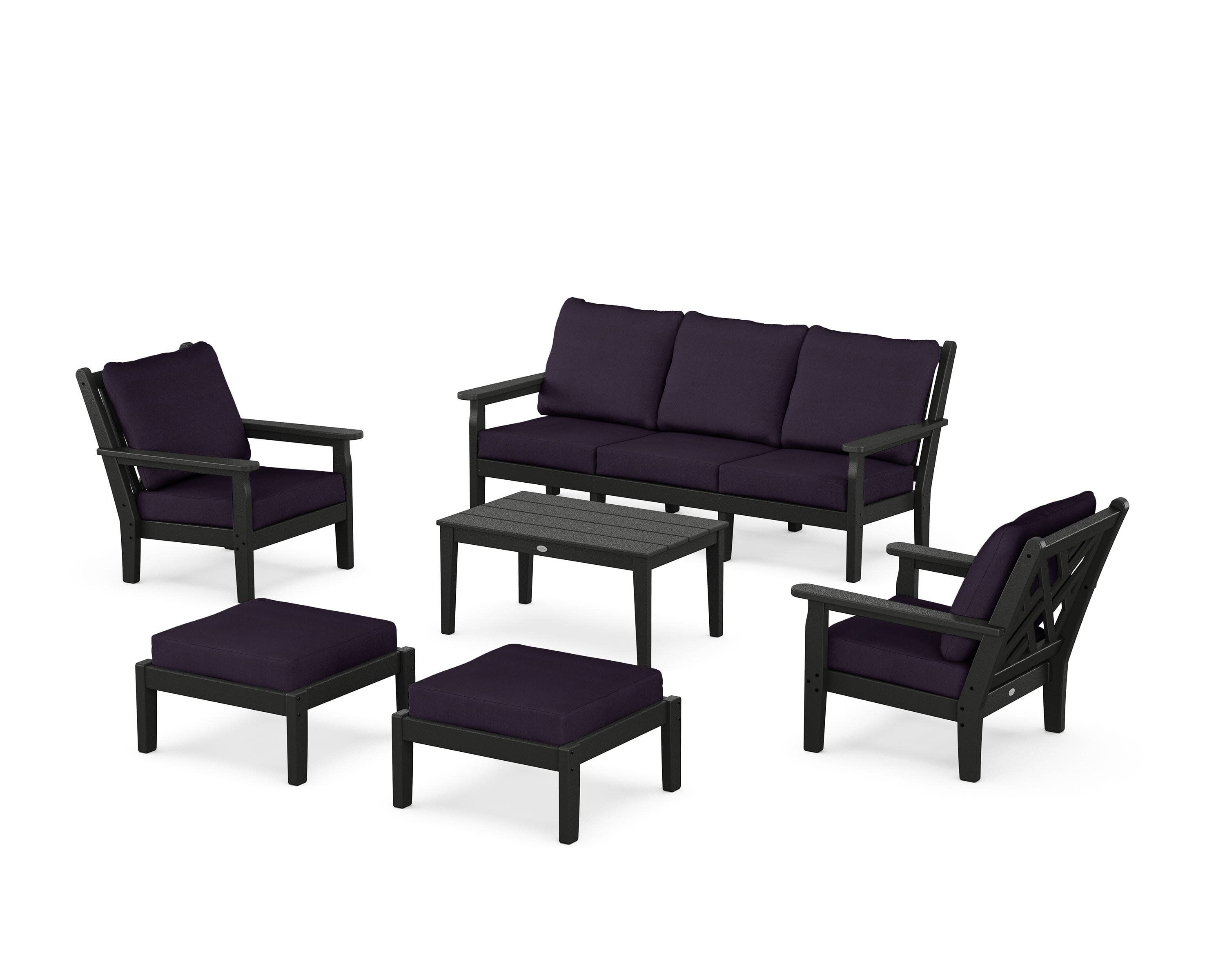 Chippendale 6-Piece Lounge Sofa Set in Black / Navy Linen