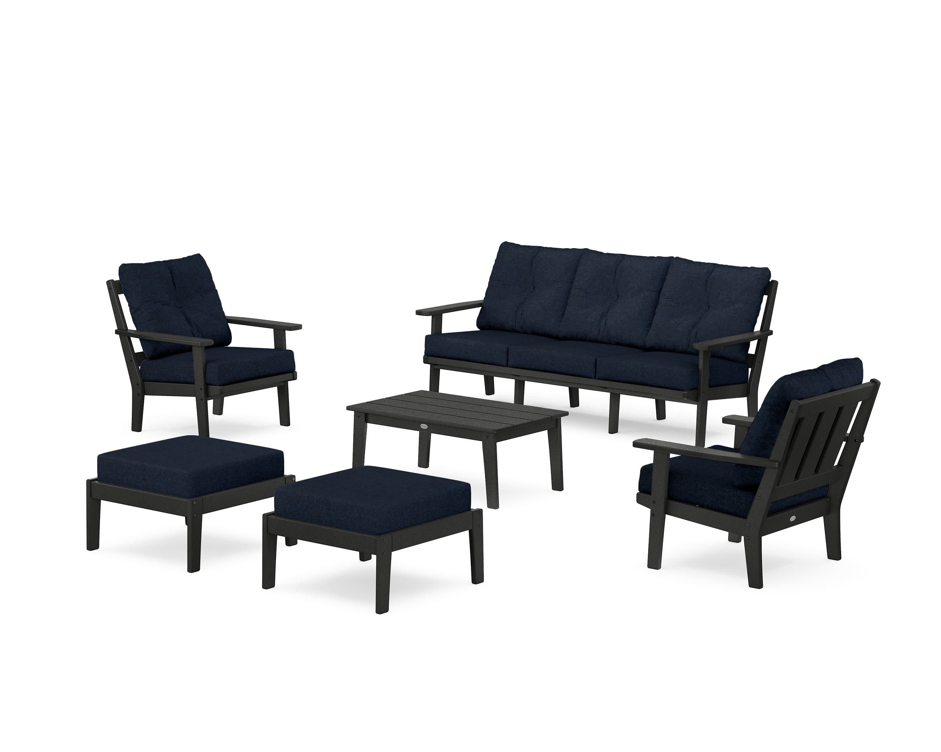 Oxford 6-Piece Lounge Sofa Set in Black / Marine Indigo
