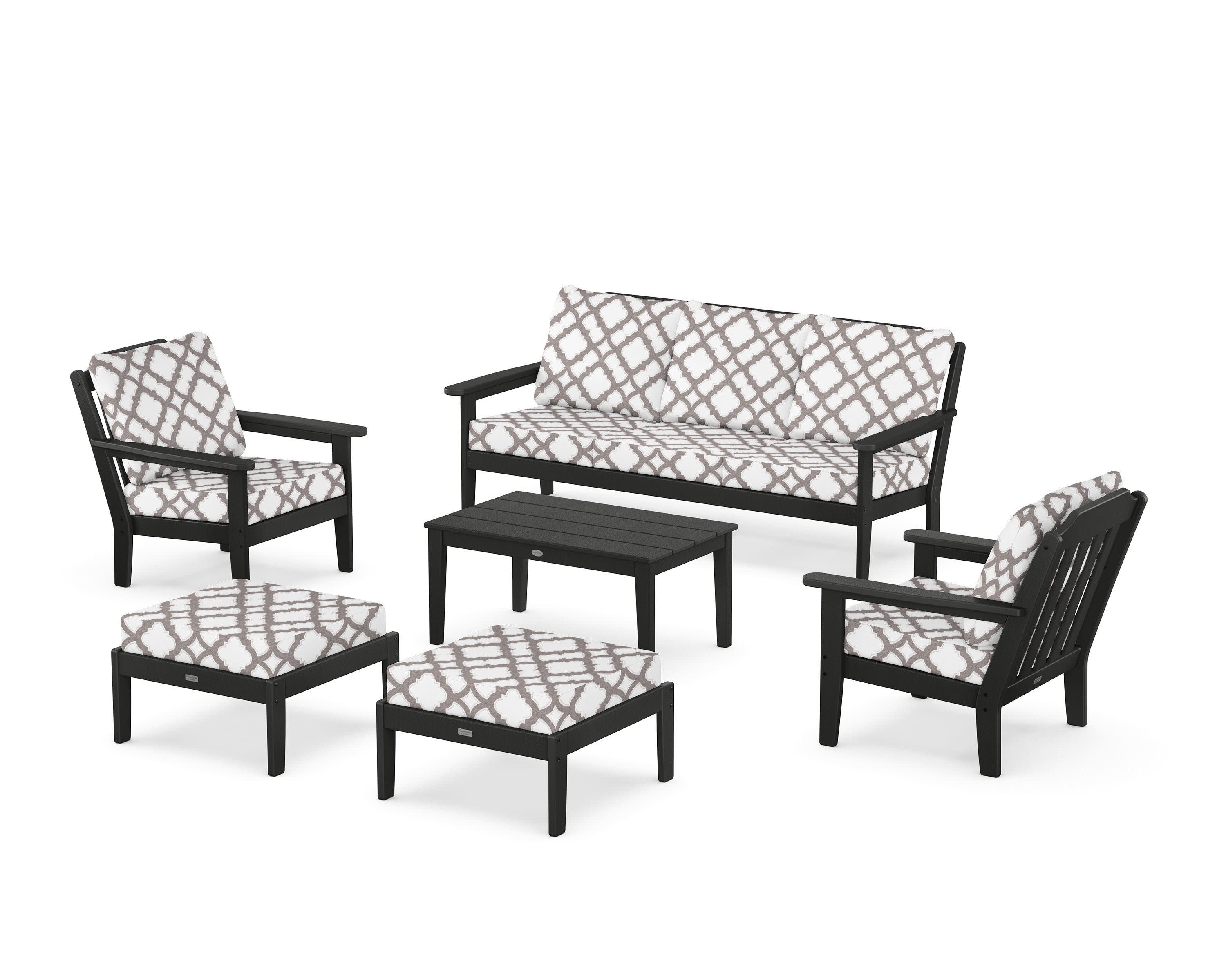 Cottage 6-Piece Lounge Sofa Set in Black / Trellis Grey Mist