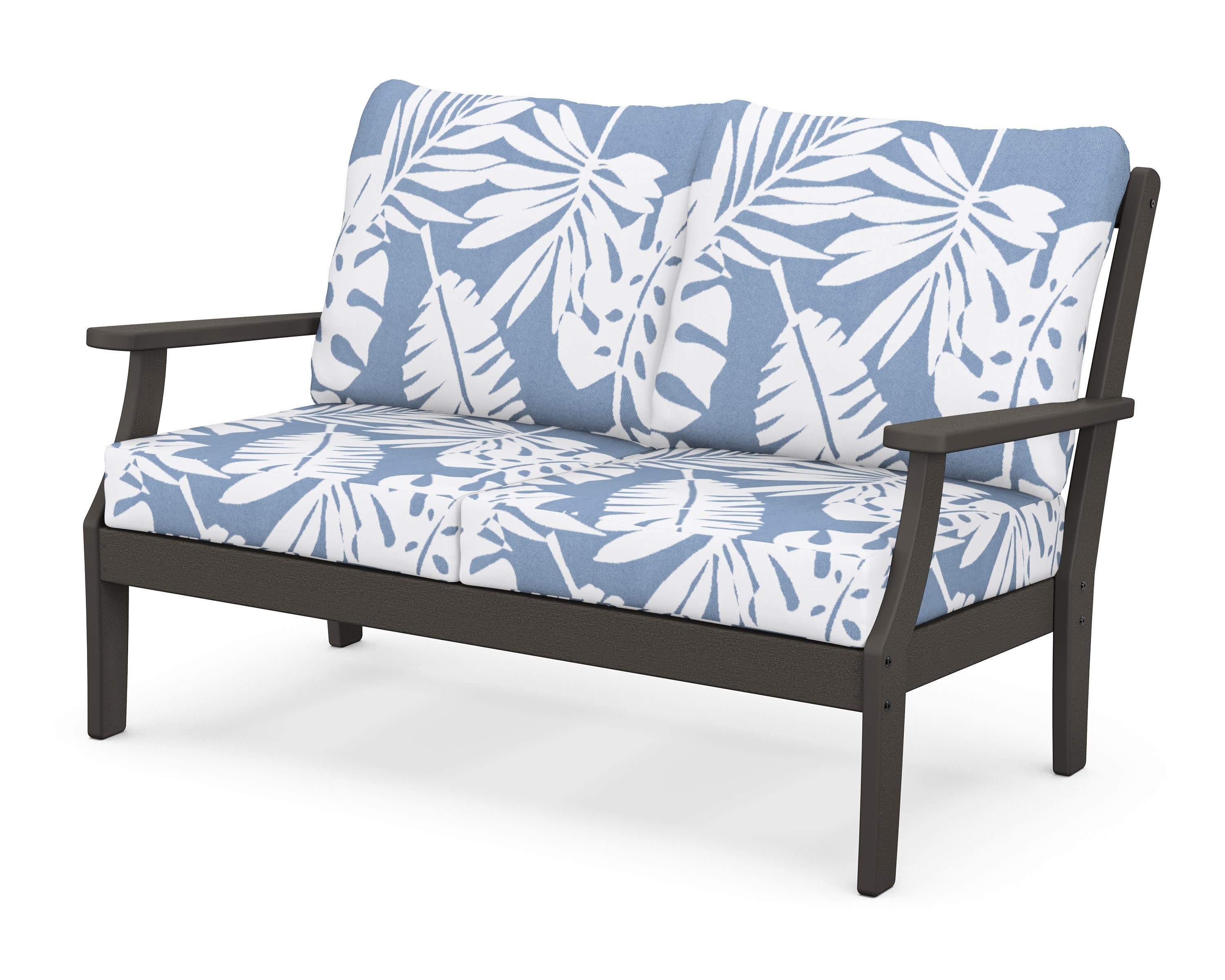 Braxton Deep Seating Loveseat in Vintage Coffee / Leaf Sky Blue