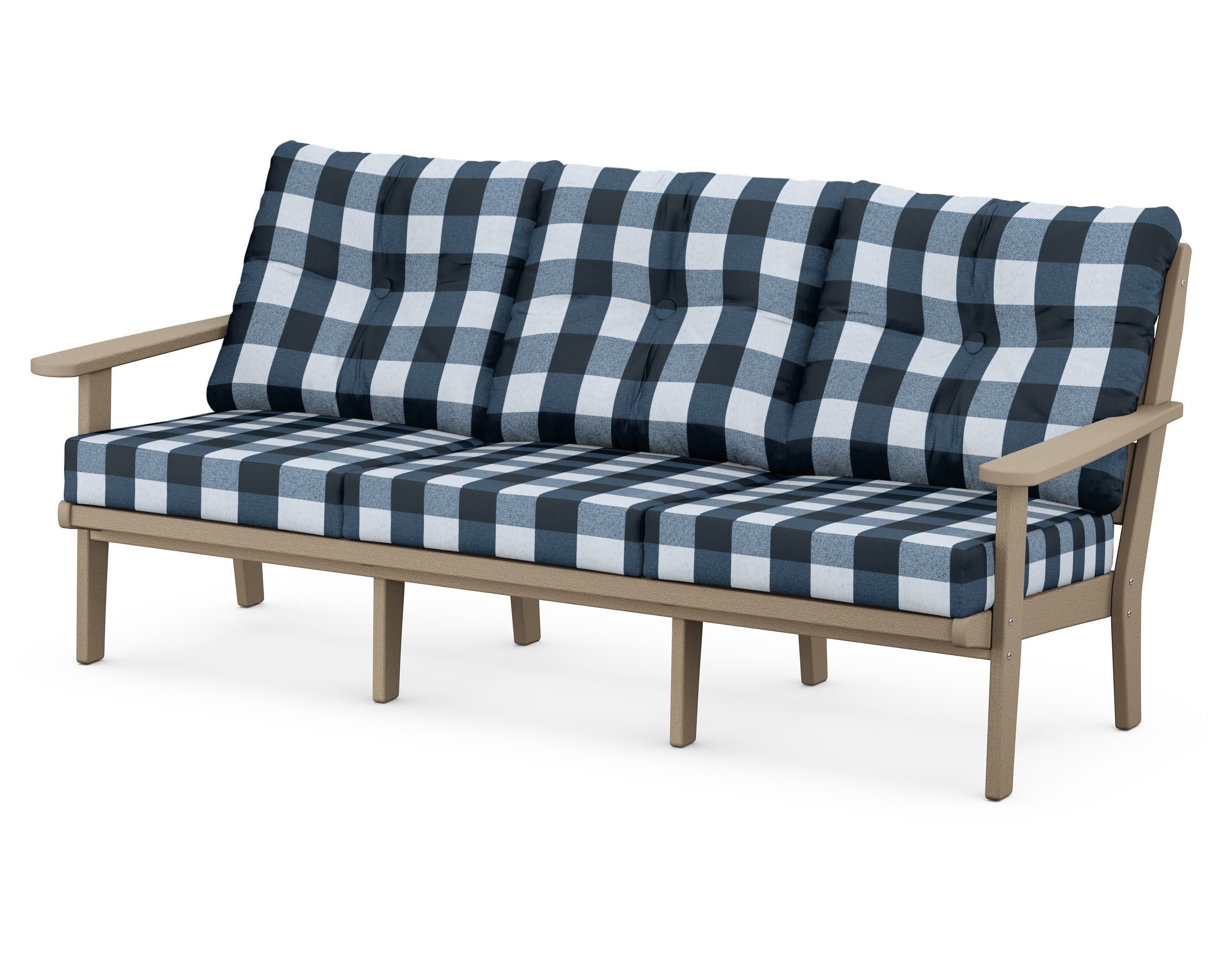 Lakeside Deep Seating Sofa in Vintage Sahara / Buffalo Plaid Marine Indigo