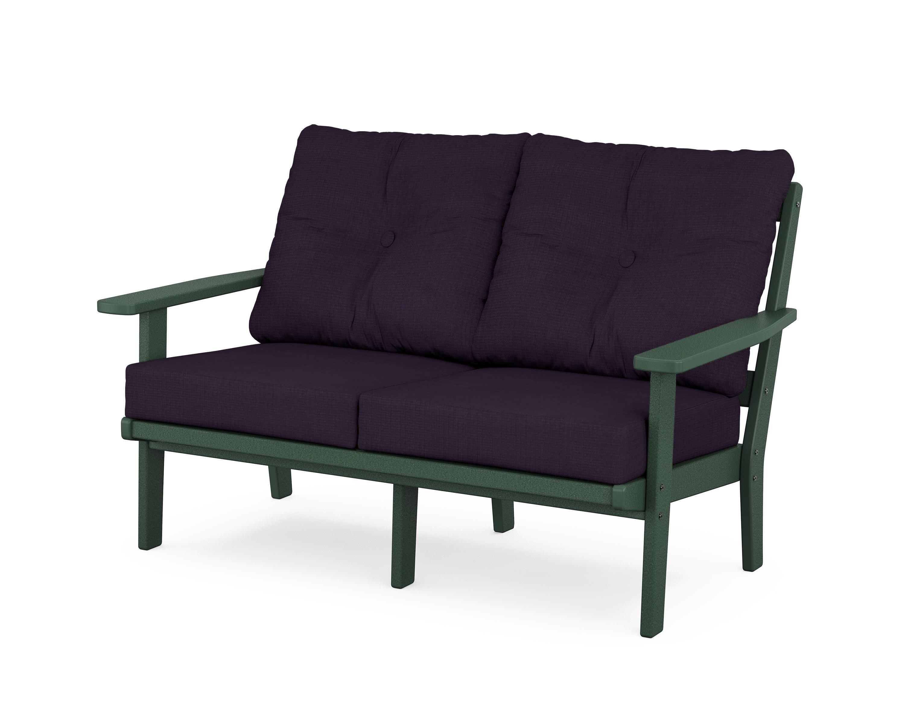 Prairie Deep SeatingLoveseat in Green / Navy Linen