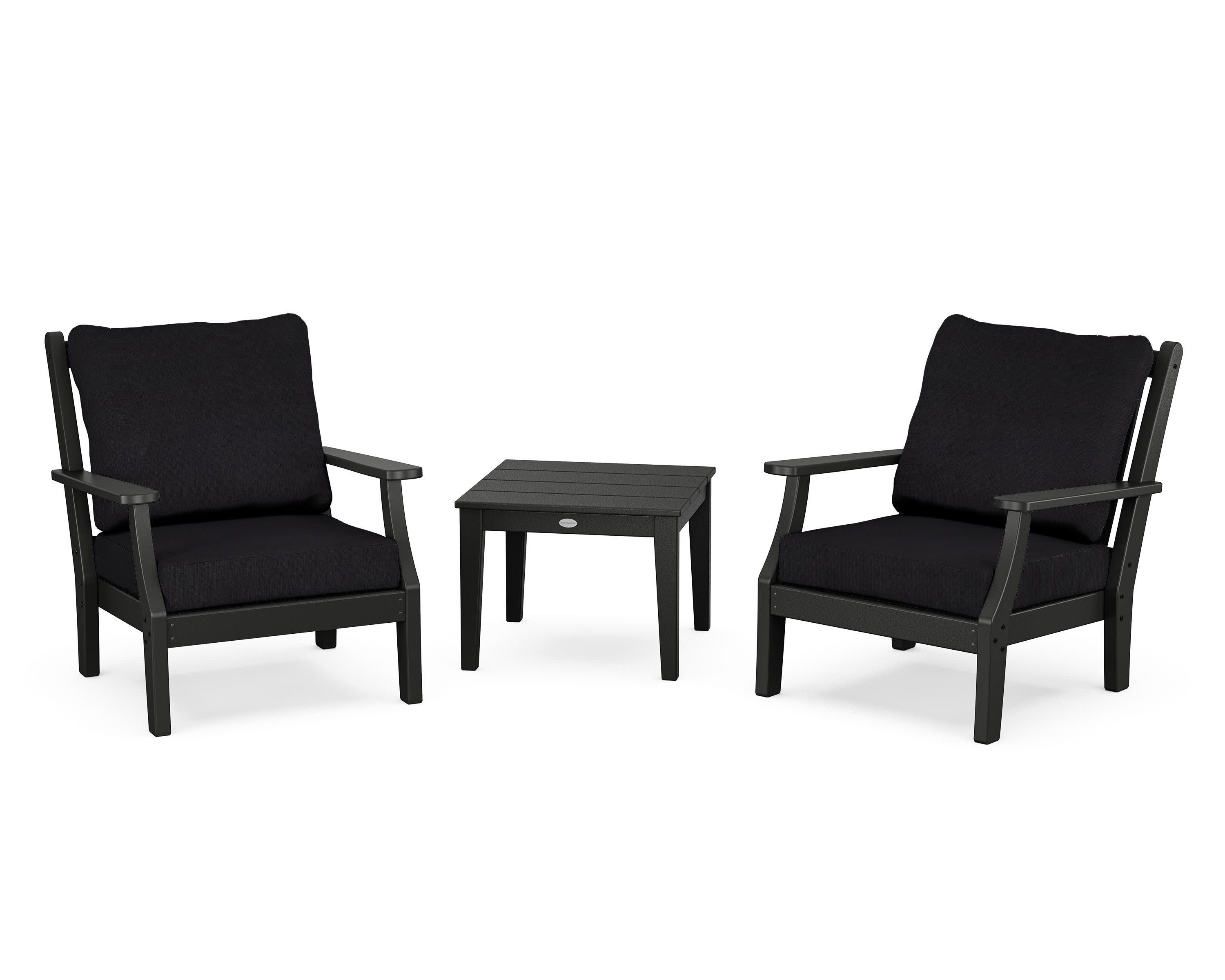 Wovendale 3-Piece Deep Seating Set in Black / Midnight Linen