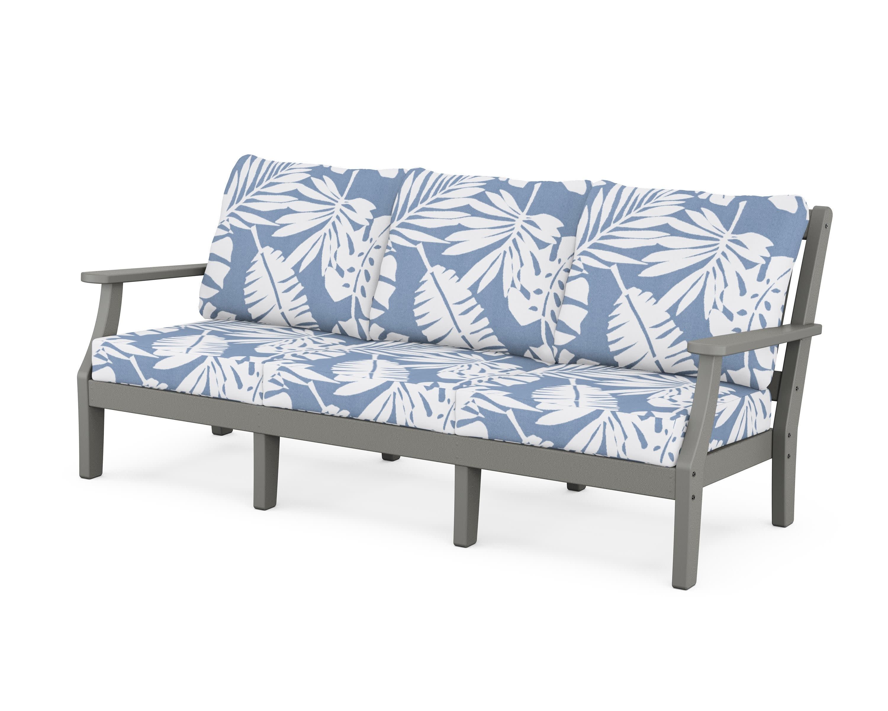 Chinoiserie Deep Seating Sofa in Slate Grey / Leaf Sky Blue
