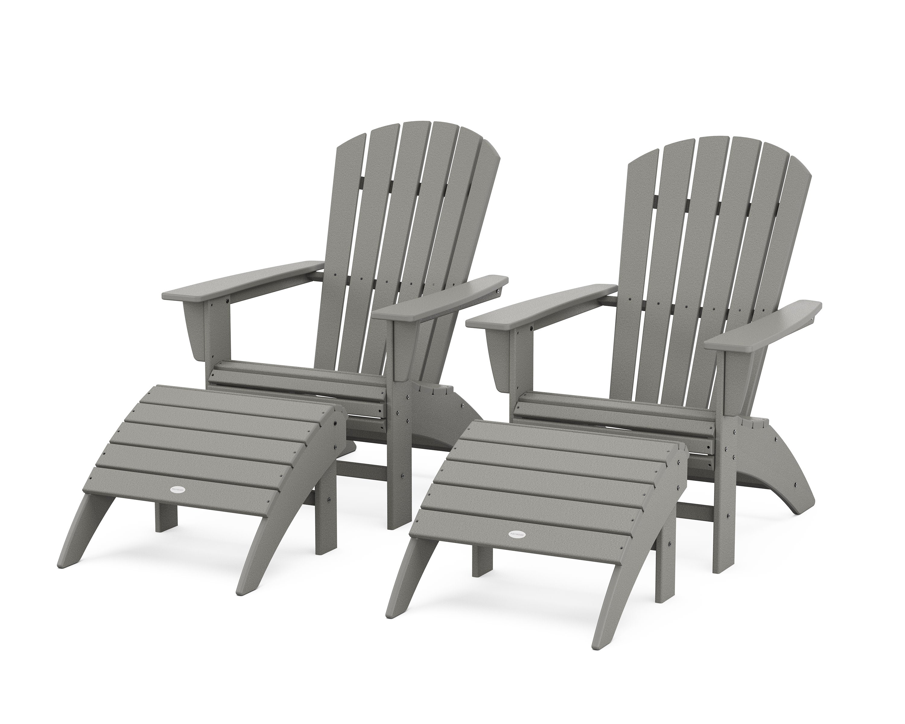 Nautical Curveback Adirondack Chair 4-Piece Set with Ottomans in Slate Grey
