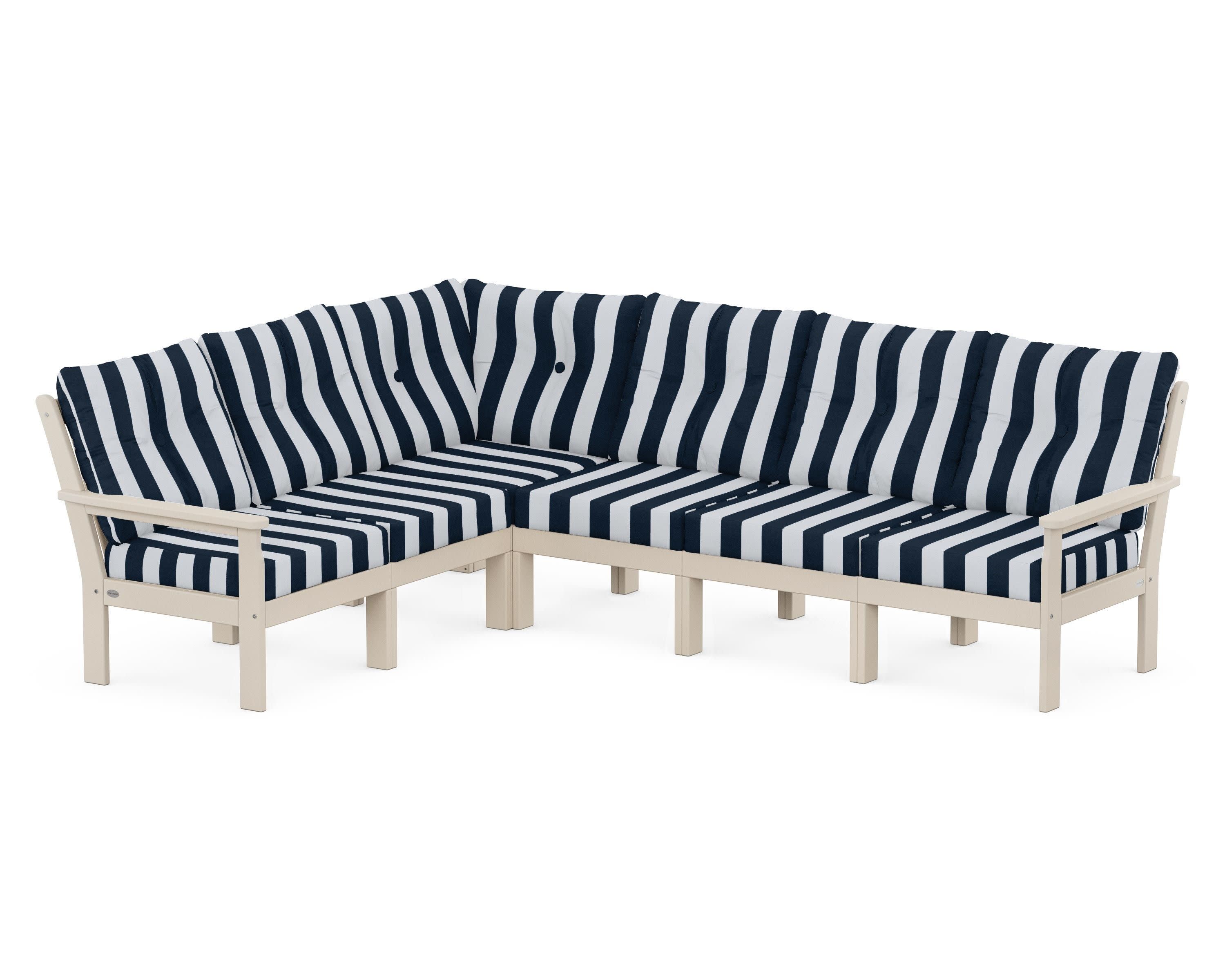 Vineyard 6-Piece Sectional in Sand / Cabana Stripe Marine Indigo