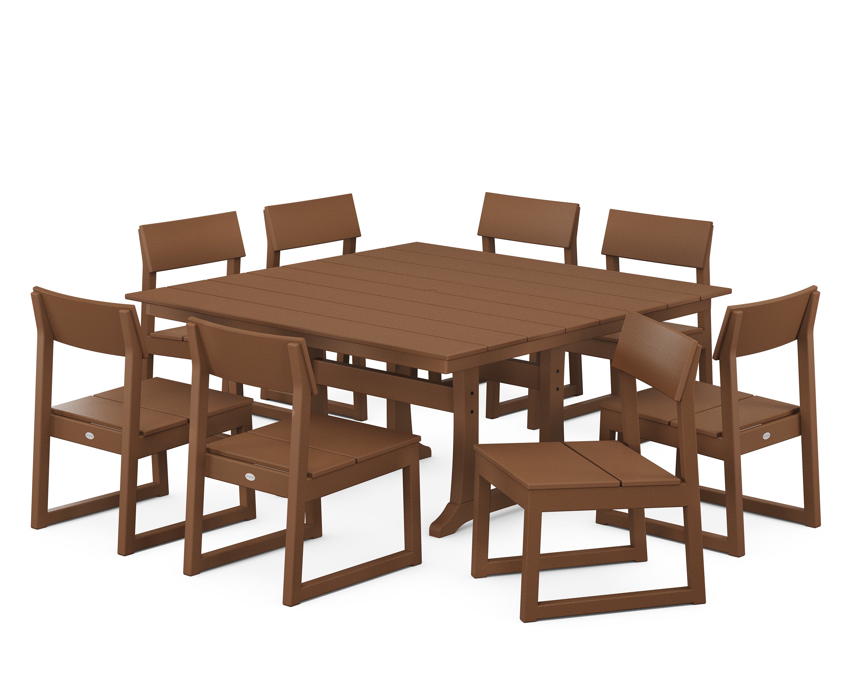 EDGE 9-Piece Farmhouse Trestle Dining Set in Teak