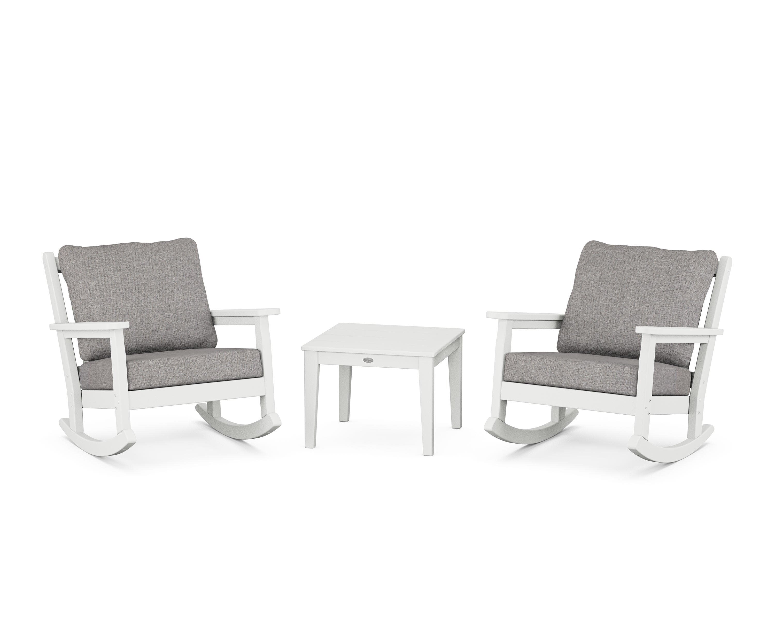 Chippendale 3-Piece Deep Seating Rocker Set in White / Grey Mist