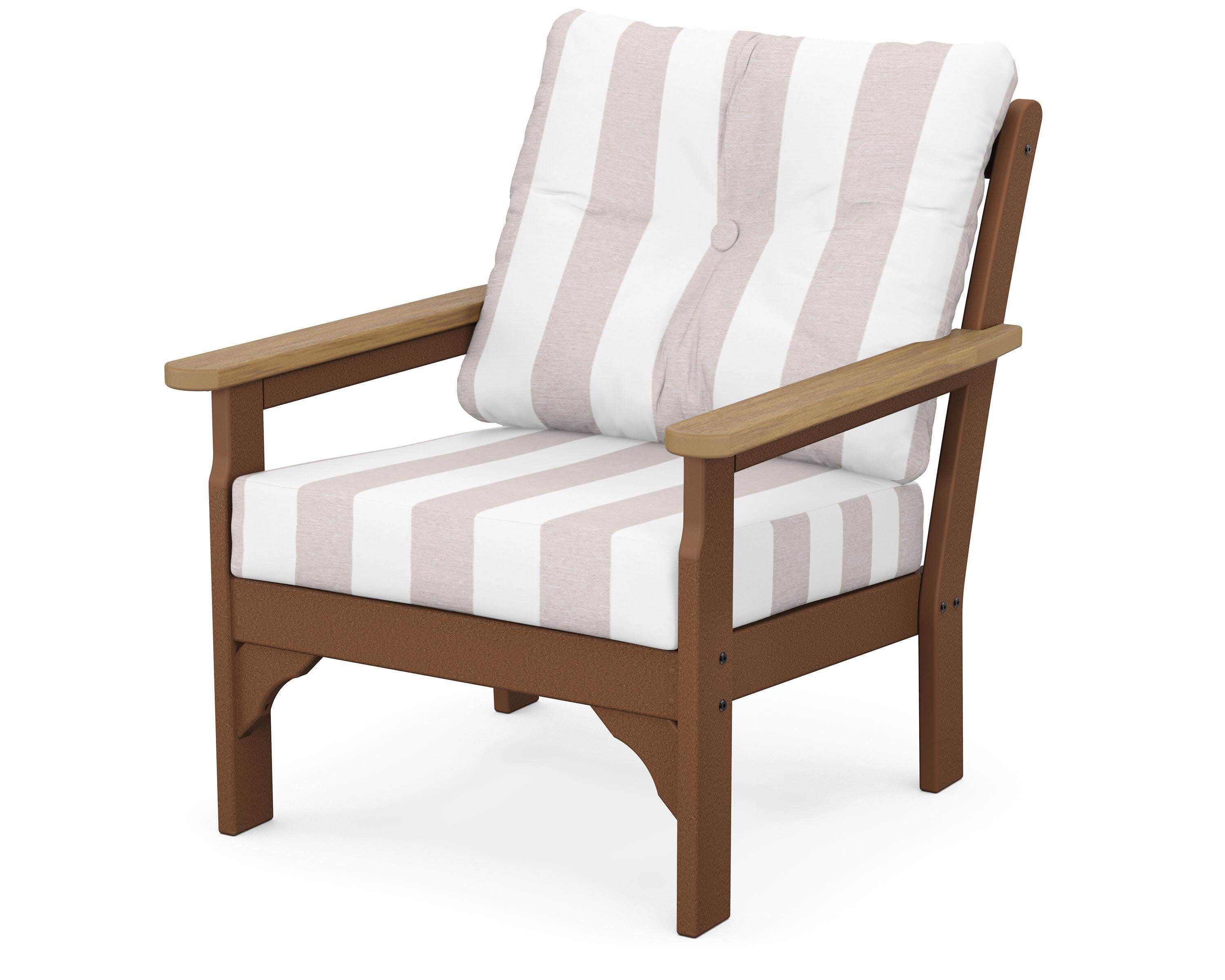 Vineyard Deep Seating Chair in Teak / Natural / Cabana Stripe Dune Burlap