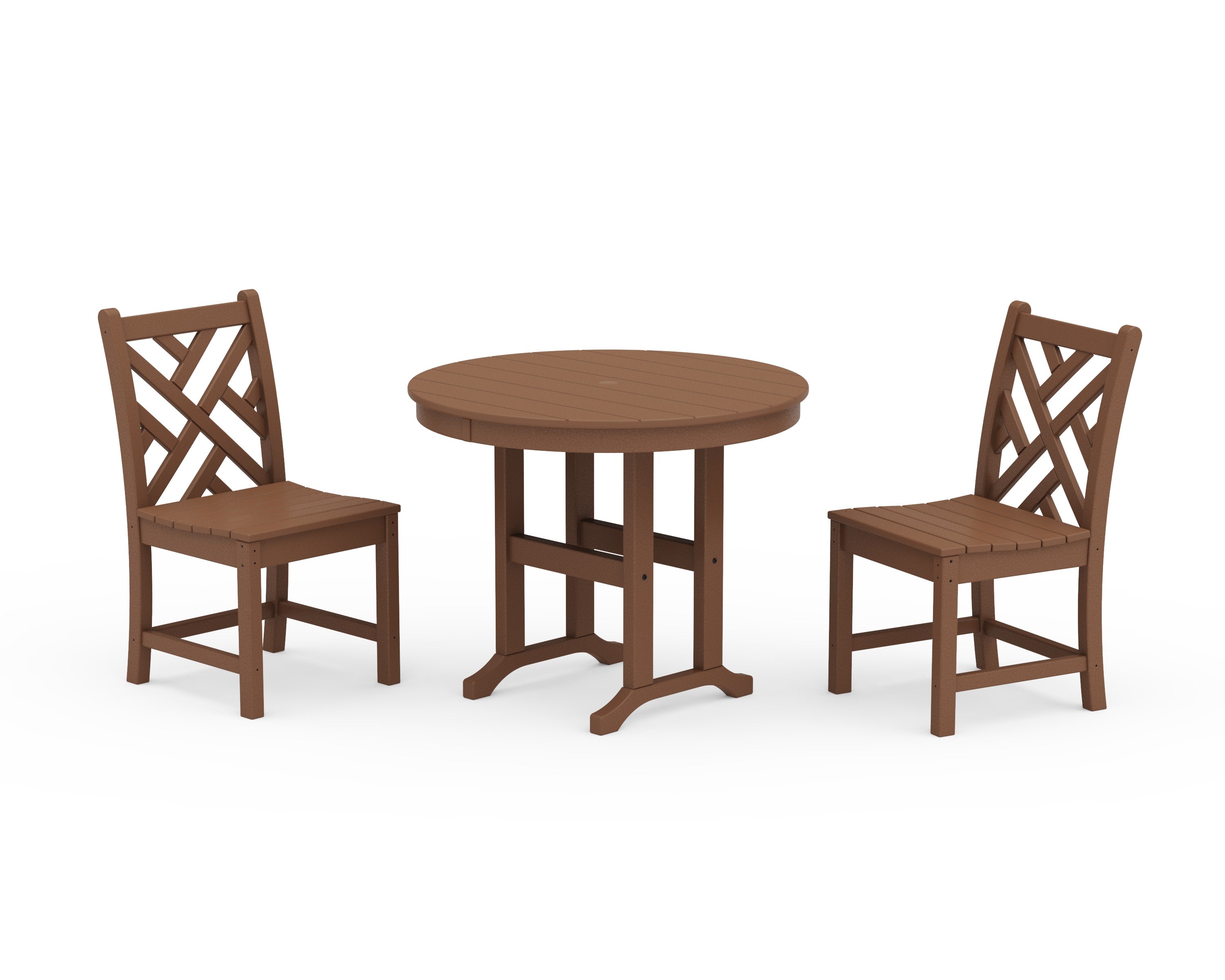 Chippendale Side Chair 3-Piece Round Dining Set in Teak