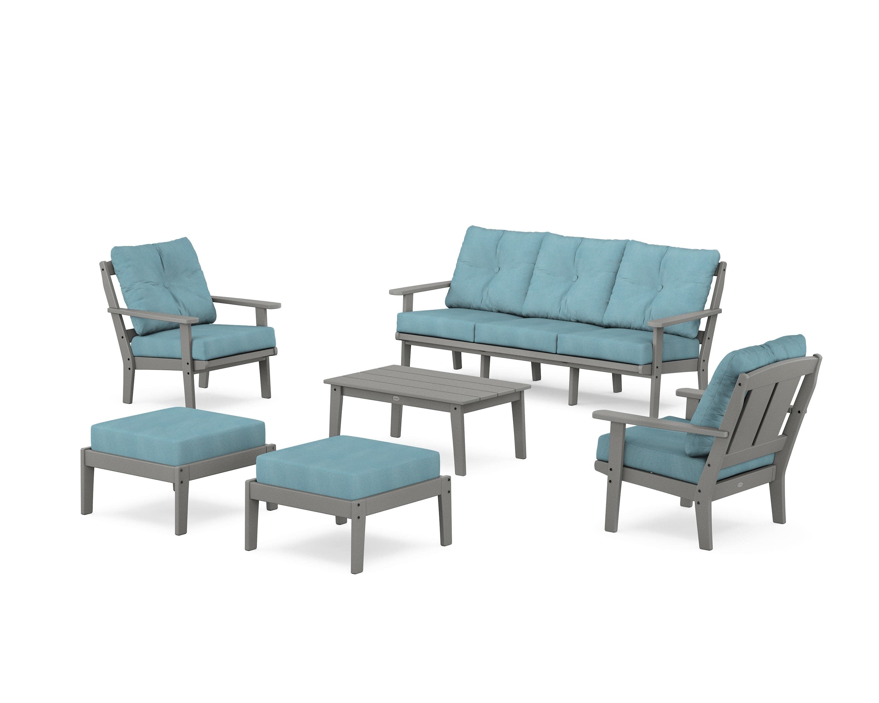 Mission 6-Piece Lounge Sofa Set in Slate Grey / Lattice Sky Blue