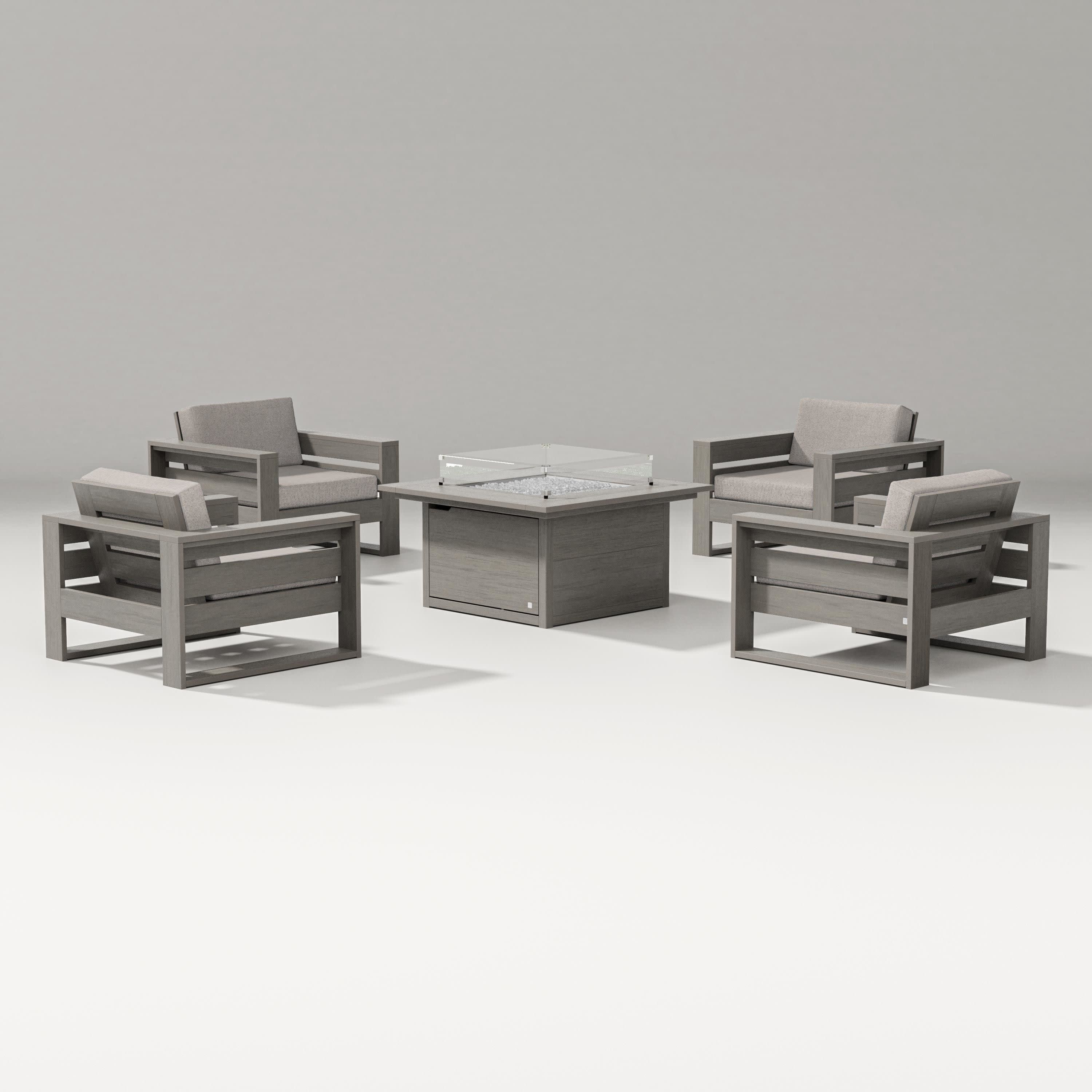 Latitude 5-Piece Lounge Fire Table Set in Driftwood / Weathered Tweed