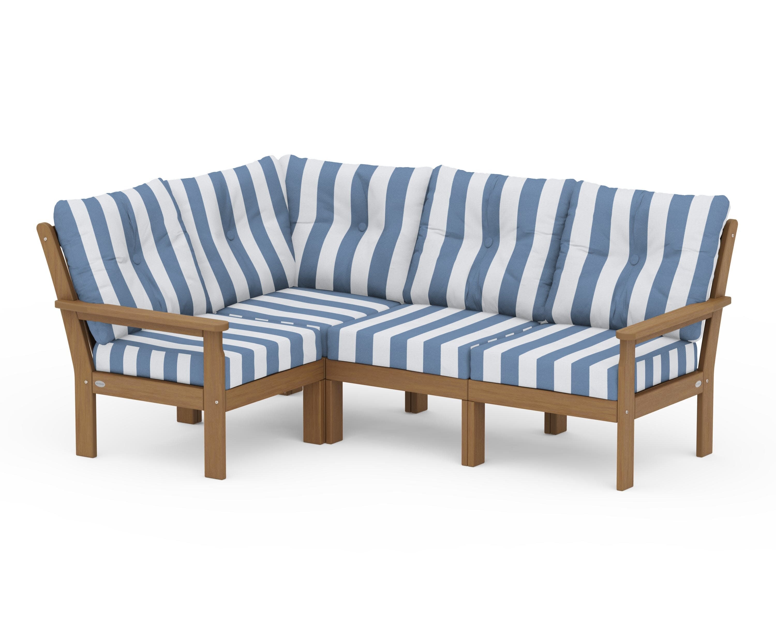 Vineyard 4-Piece Sectional in Natural / Cabana Stripe Sky Blue