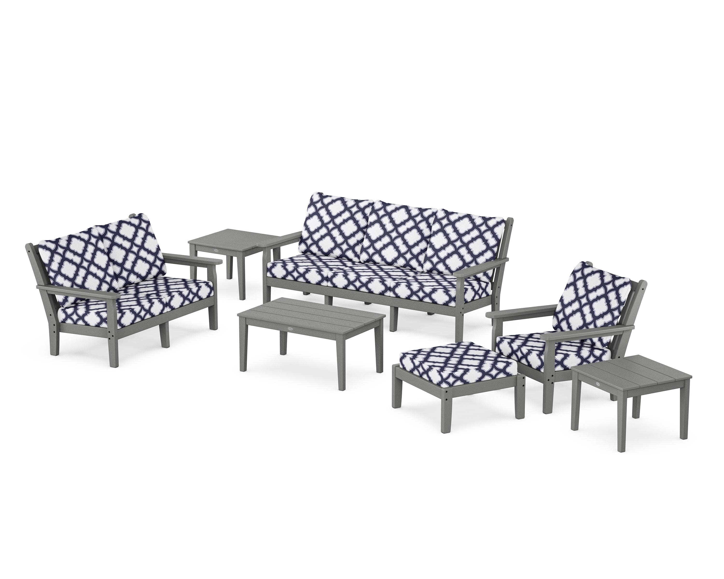 Chippendale 7-Piece Deep Seating Set in Slate Grey / Trellis Navy