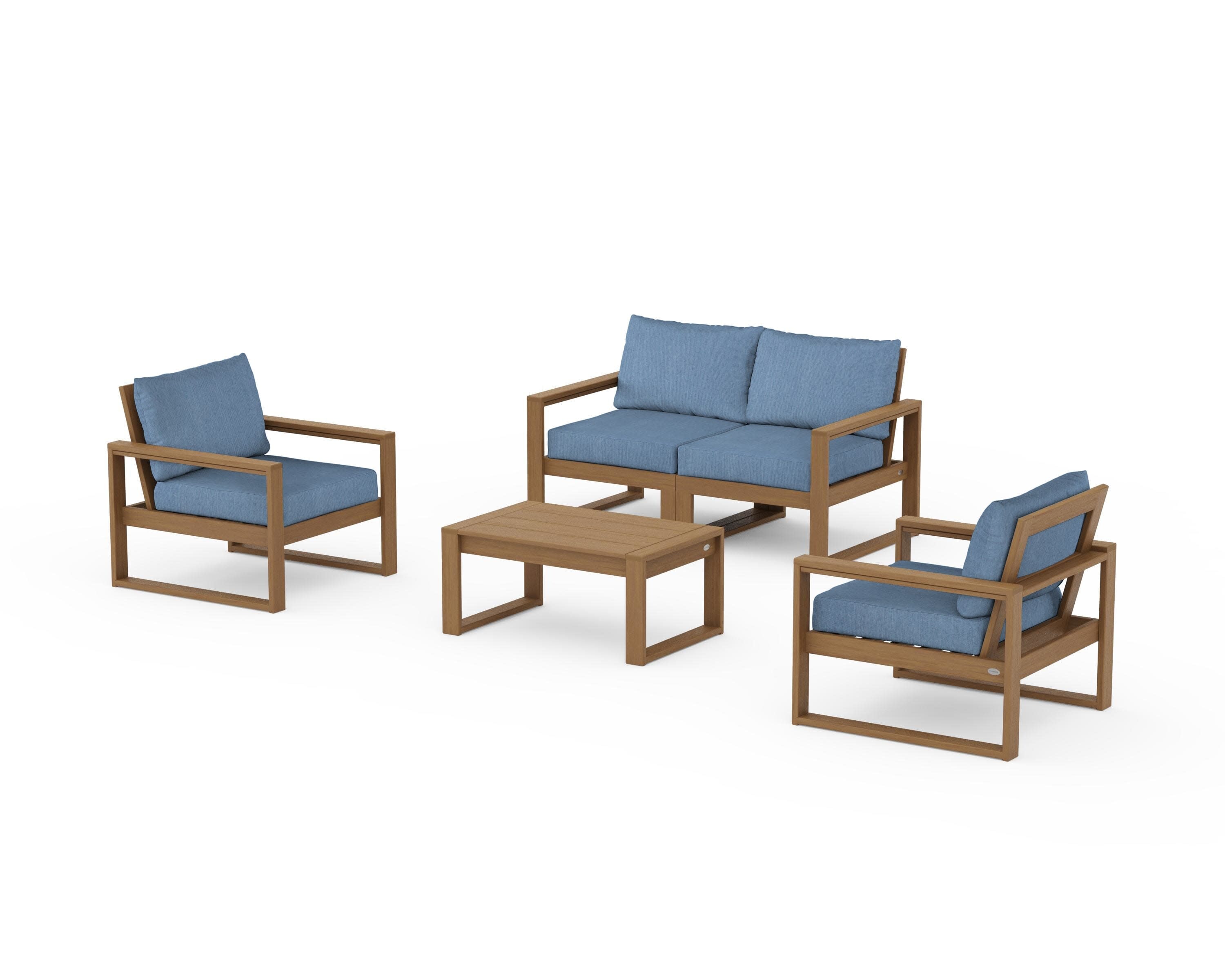 EDGE Sectional 4-Piece Deep Seating Set with Loveseat in Natural / Sky Blue