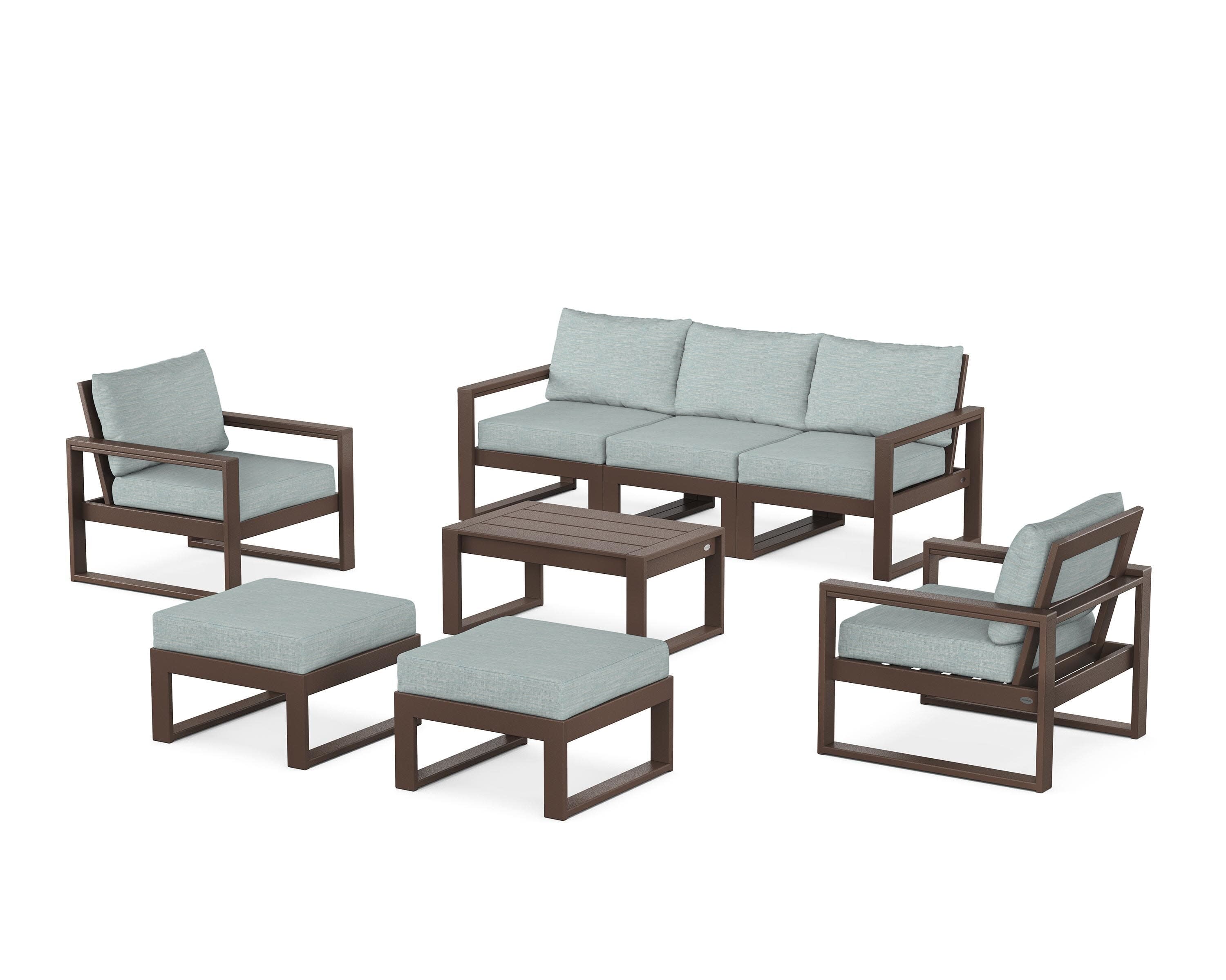 EDGE Sectional 8-Piece Lounge Sofa Set in Mahogany / Soothe Mist