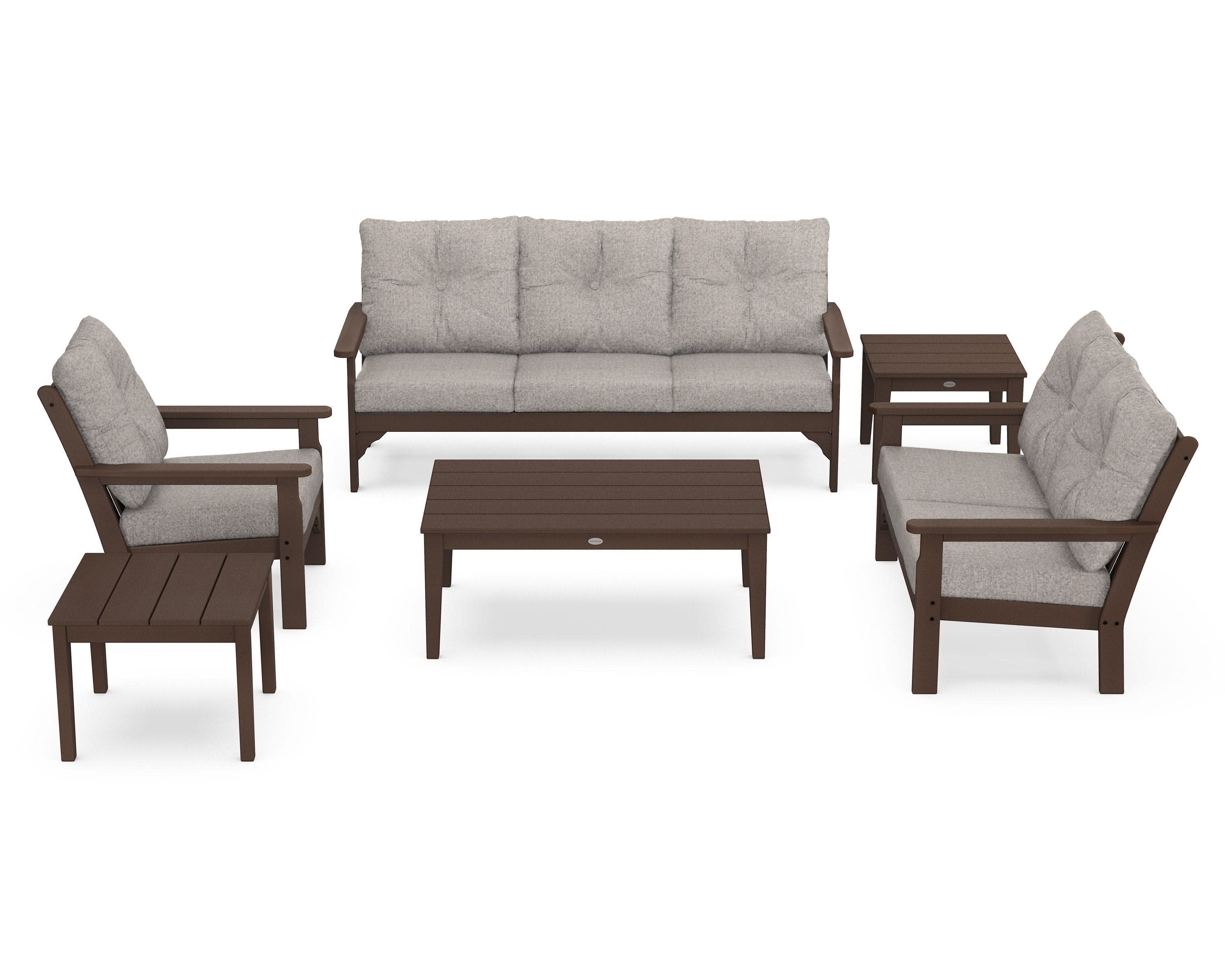 Vineyard 6-Piece Deep Seating Set in Mahogany / Weathered Tweed